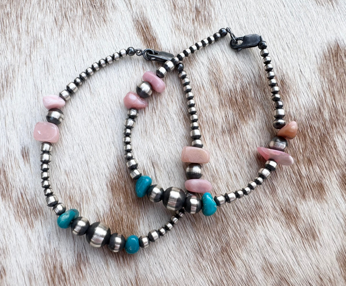 Turquoise and Rhodochrosite Navajo Pearl Bracelet