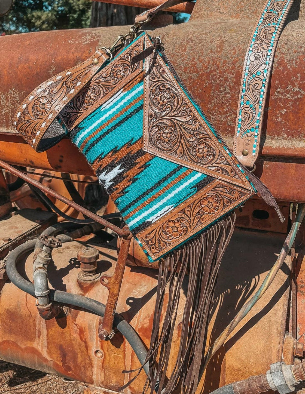 Turquoise Saddle Pad Wristlet/Crossbody