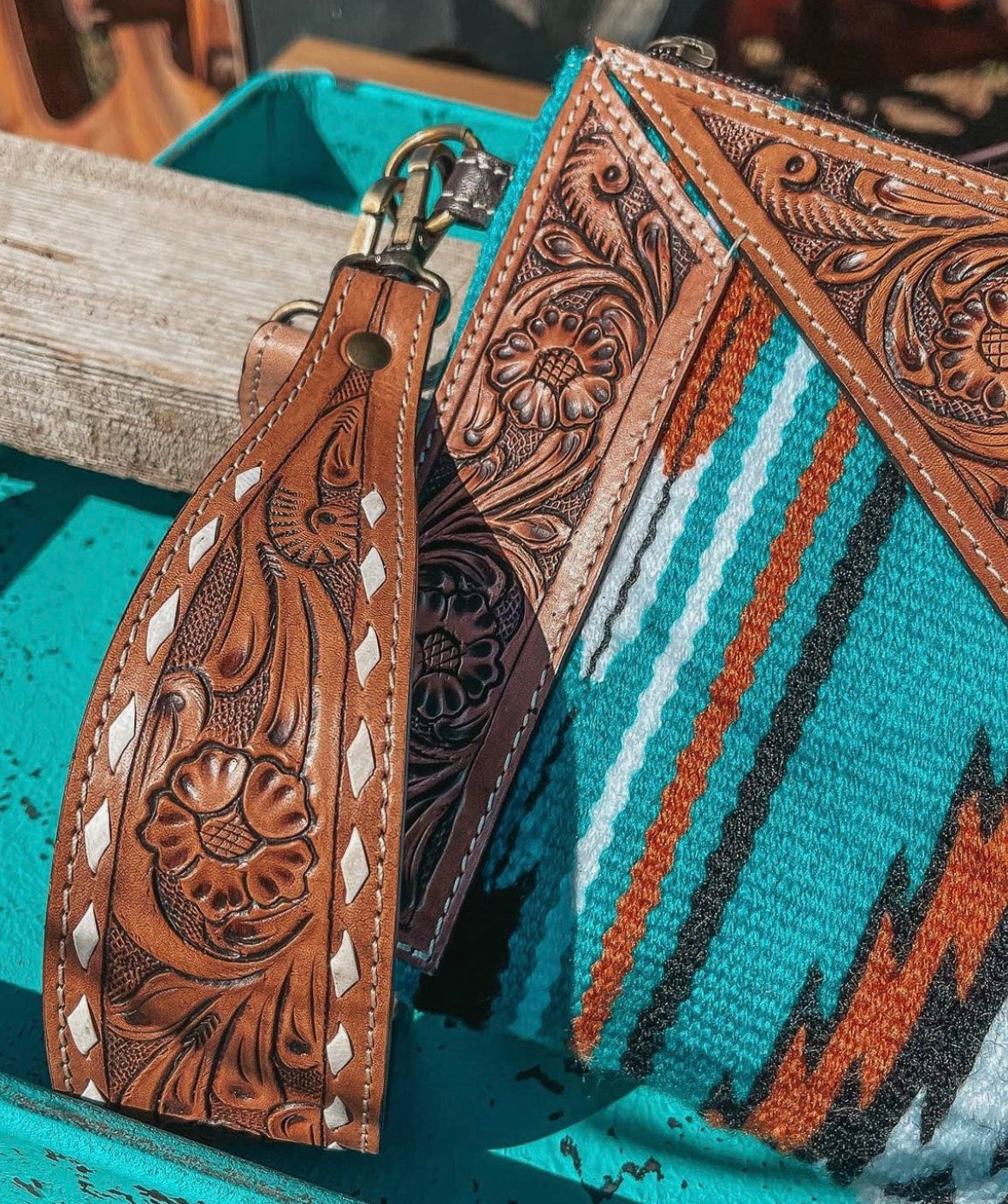 Turquoise Saddle Pad Wristlet/Crossbody
