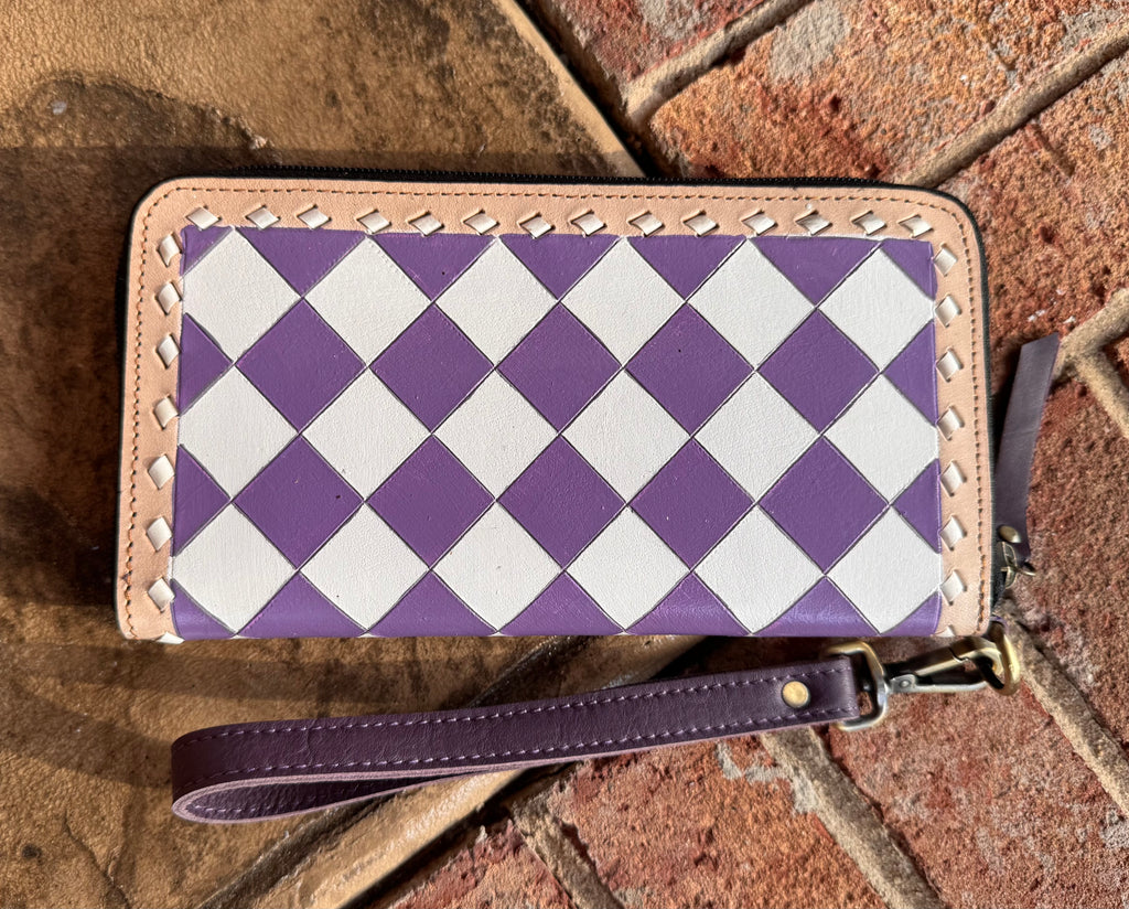 Lilac Checkered Leather Wallet