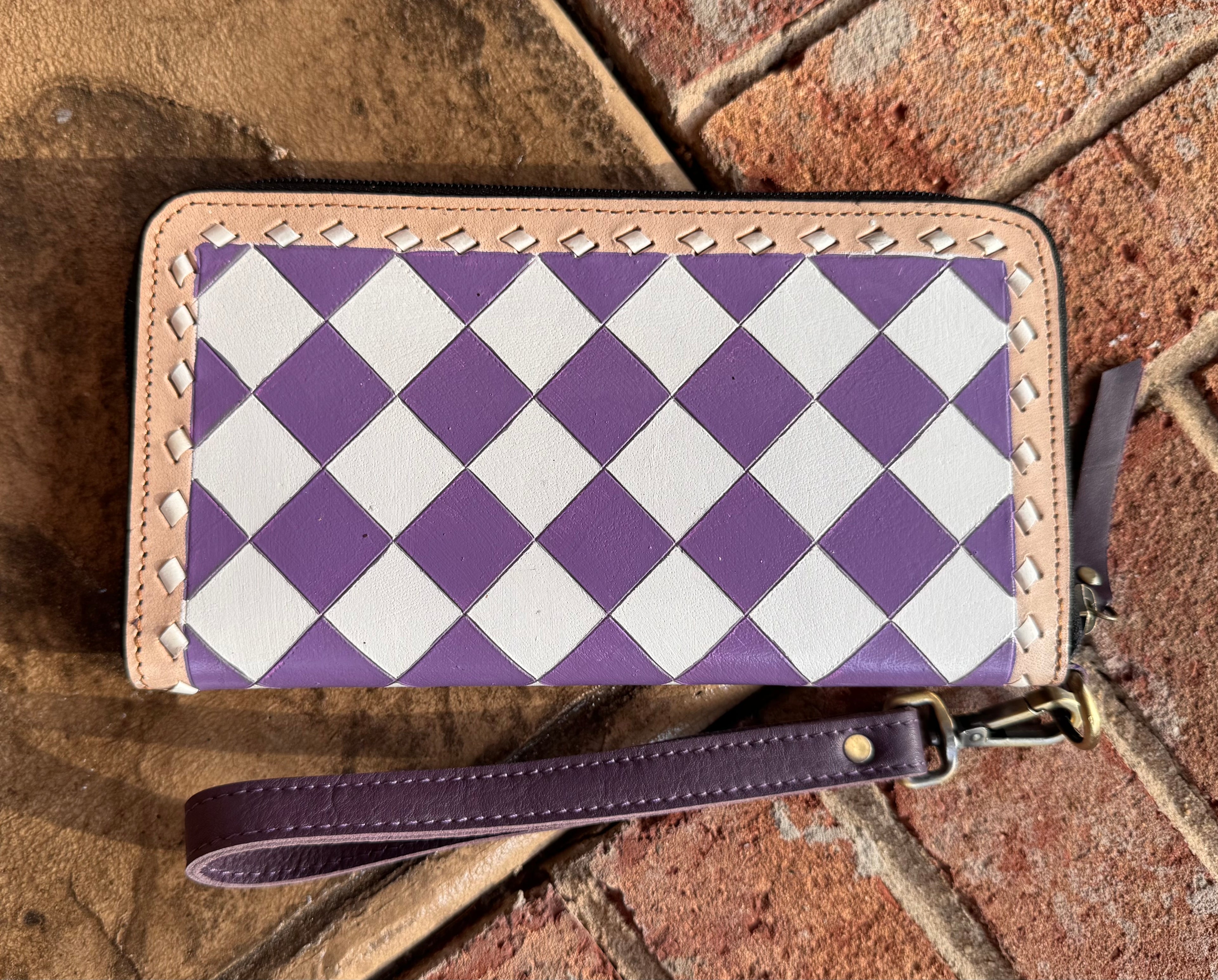 Lilac Checkered Leather Wallet
