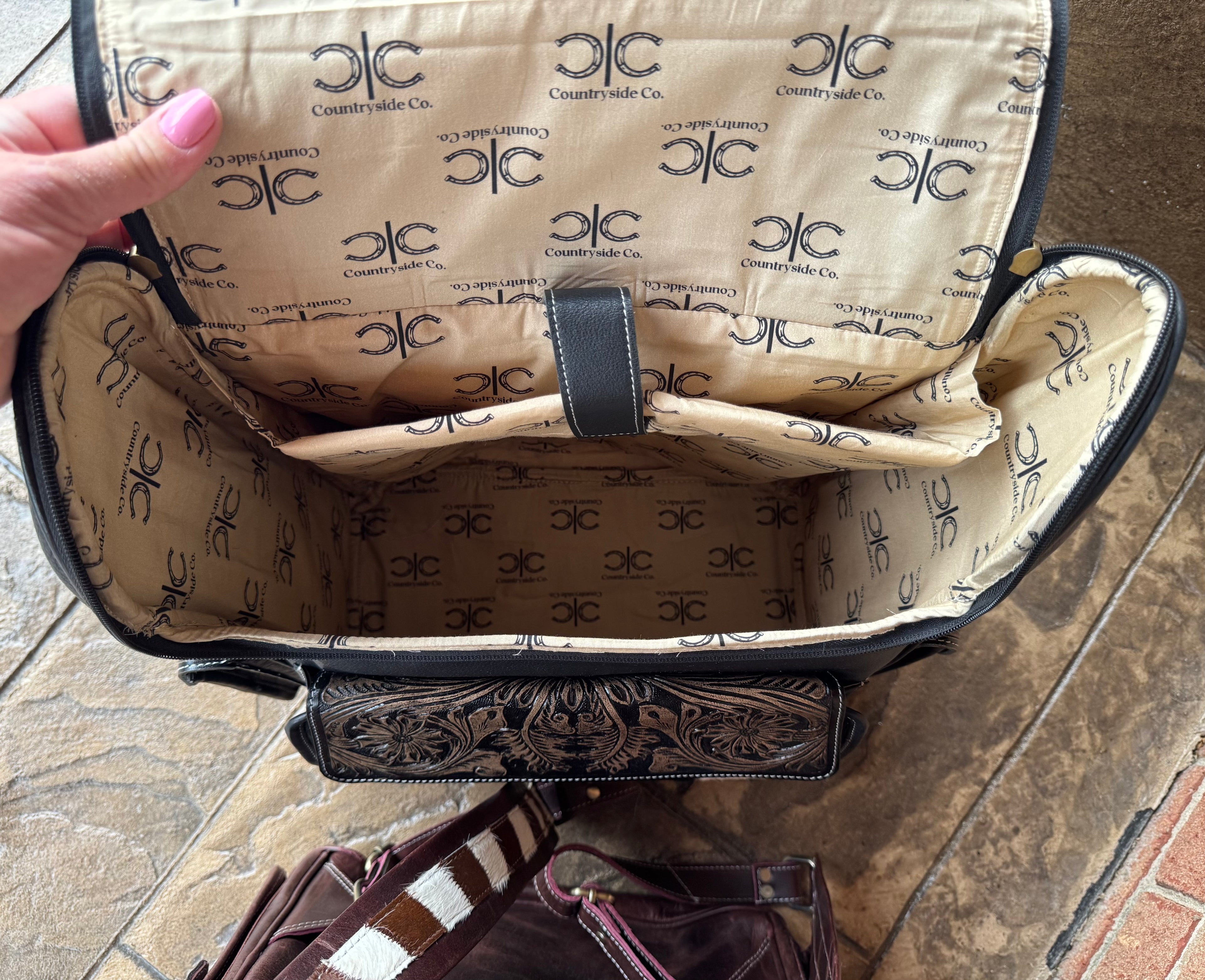 Checkered Cowhide and Leather Backpack