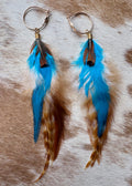 Turquoise and Tan Feather Earrings