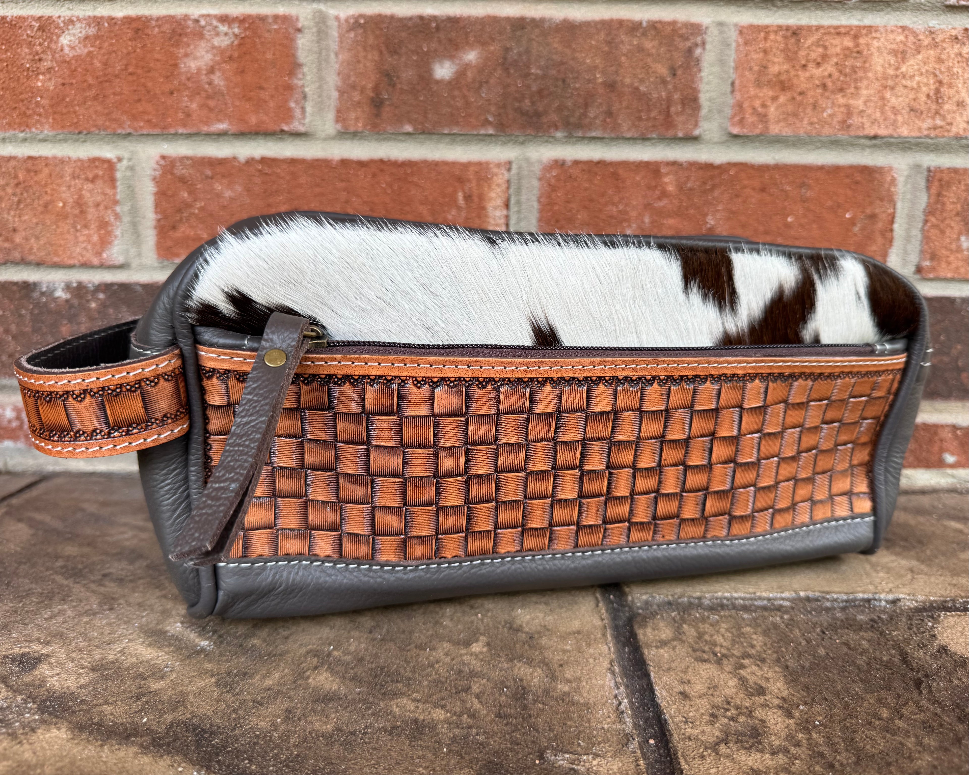 Cowhide Basketweave Travel Bag