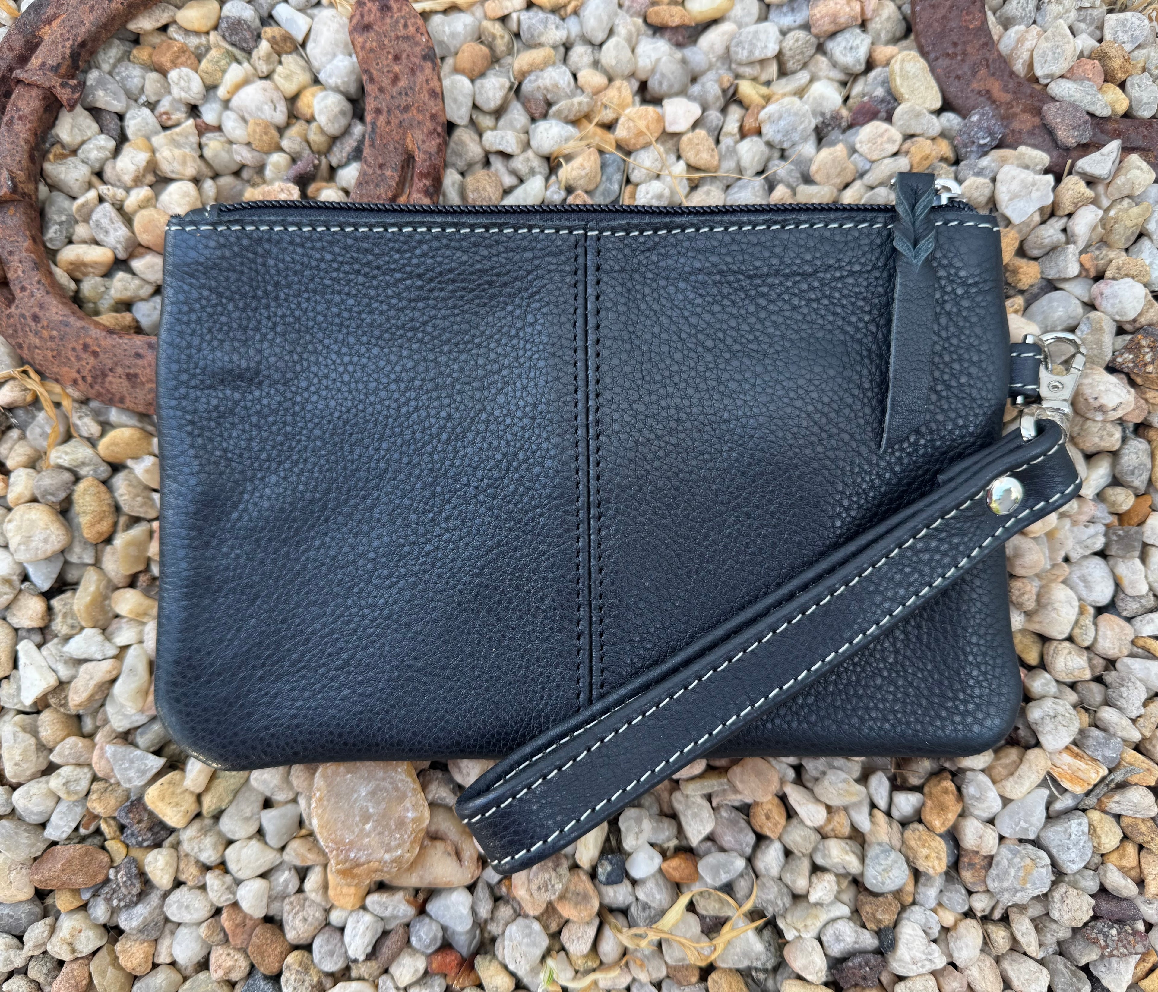 Flower Tooled And Black Cowhide Wristlet