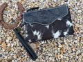 Flower Tooled And Black Cowhide Wristlet