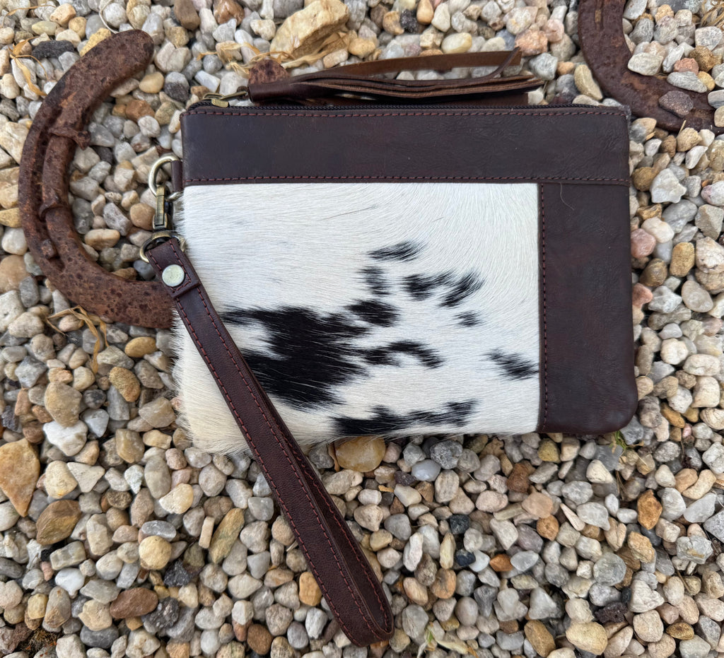 Cowhide Leather Trim Wristlet