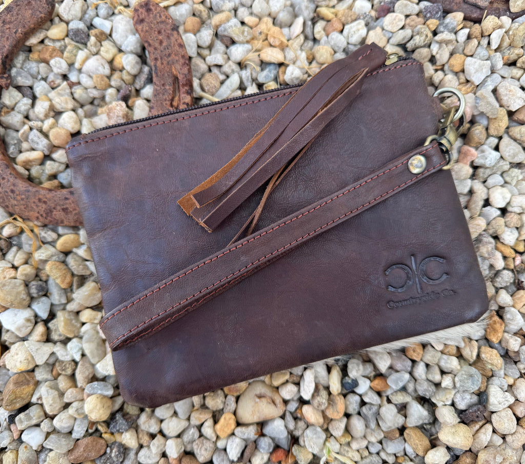 Cowhide Leather Trim Wristlet