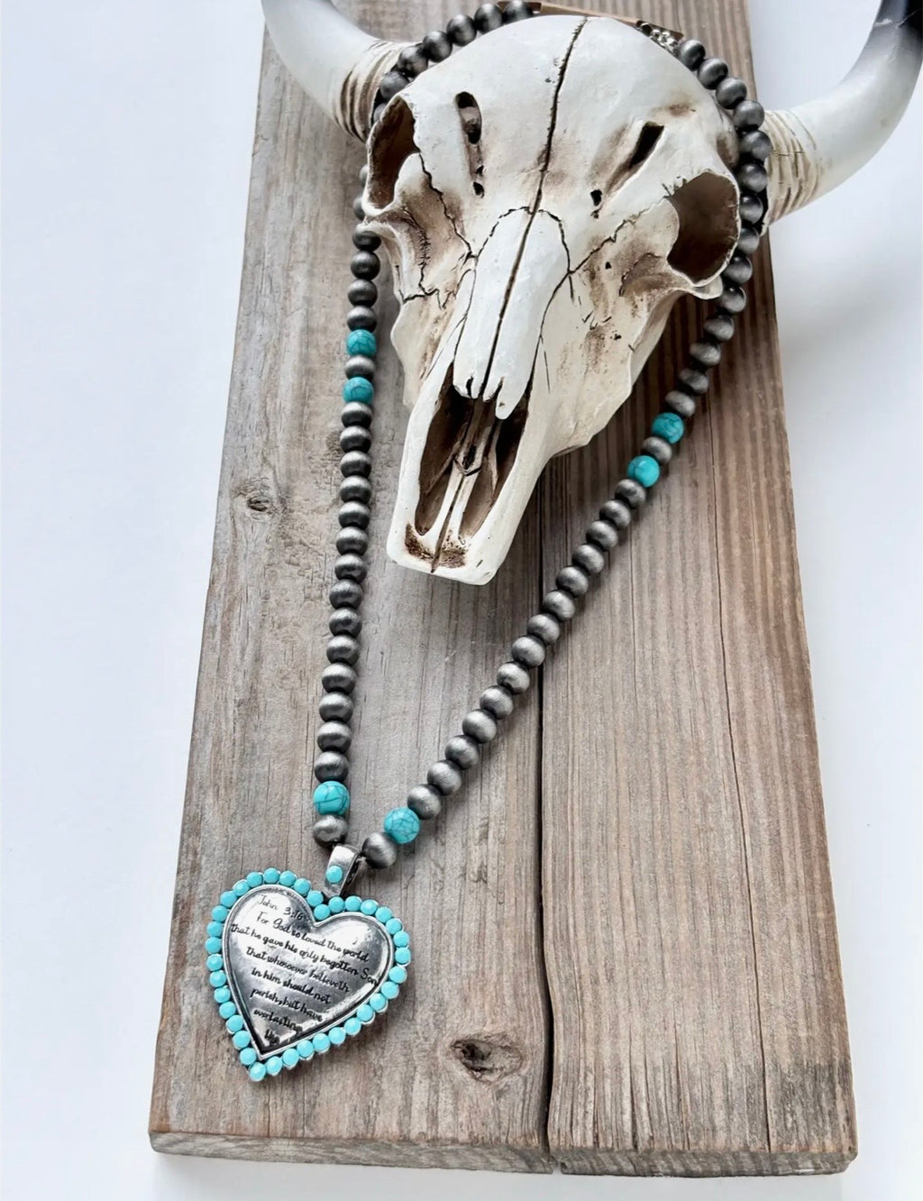 Western Bible Verse Heart Necklace