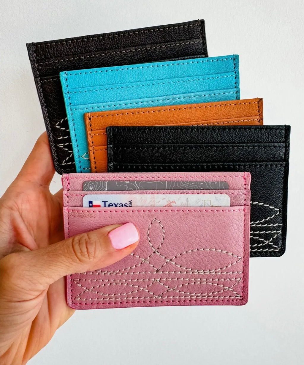 Boot Stitch Leather Credit Card Holder