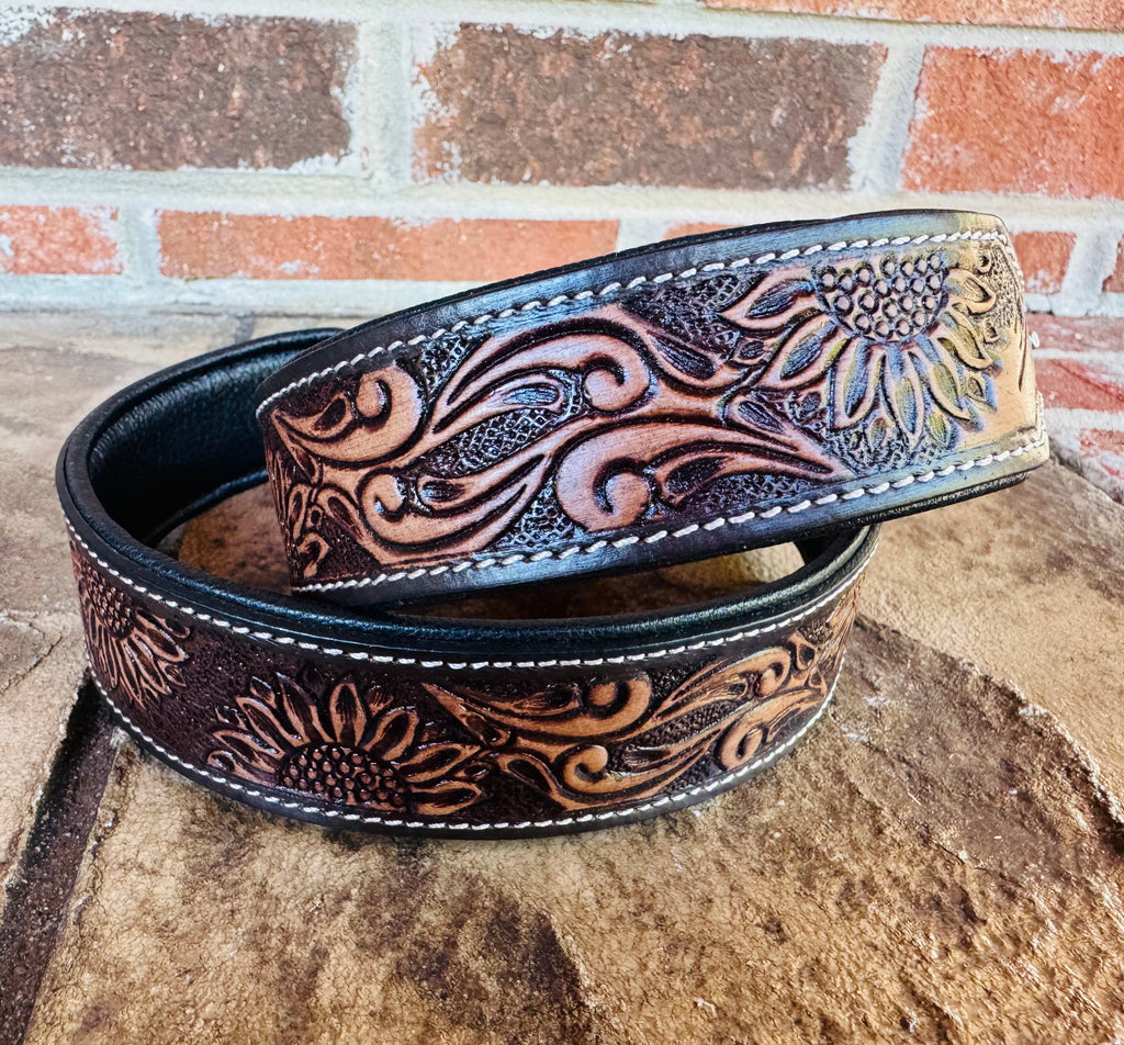 Sunflower Tooled Dog Collar