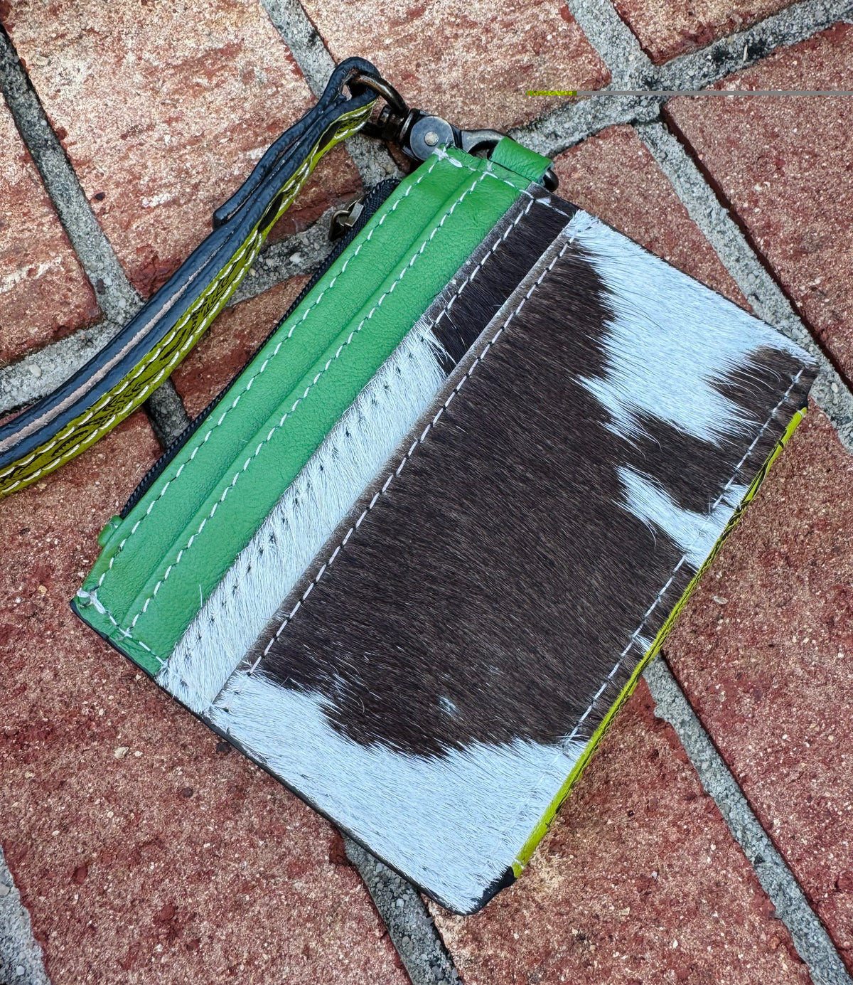Green Leather and Cowhide Wristlet Wallet