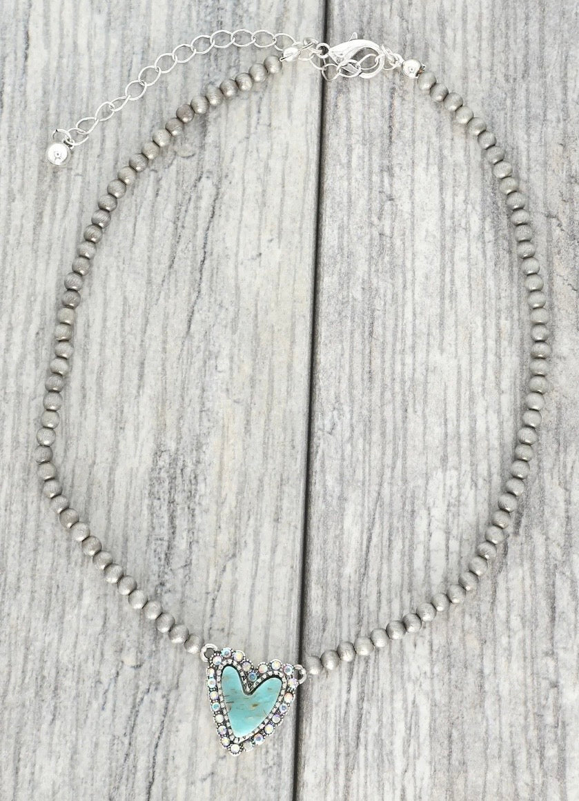 Navajo Inspired Heart Charm Necklace