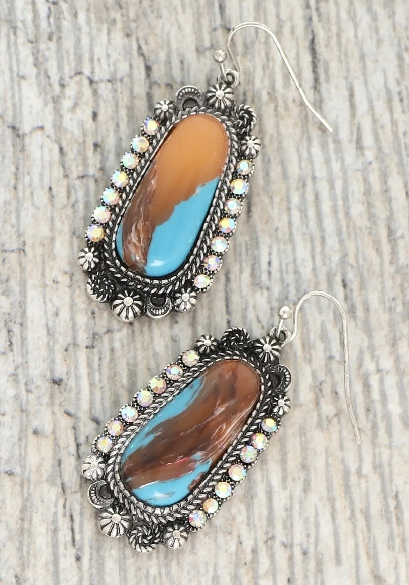 Western Trapezoid Turquoise Concho Drop Earrings