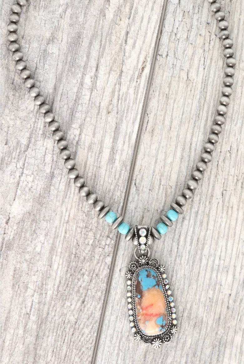 Western Turquoise Navajo Inspired Pendant Necklace