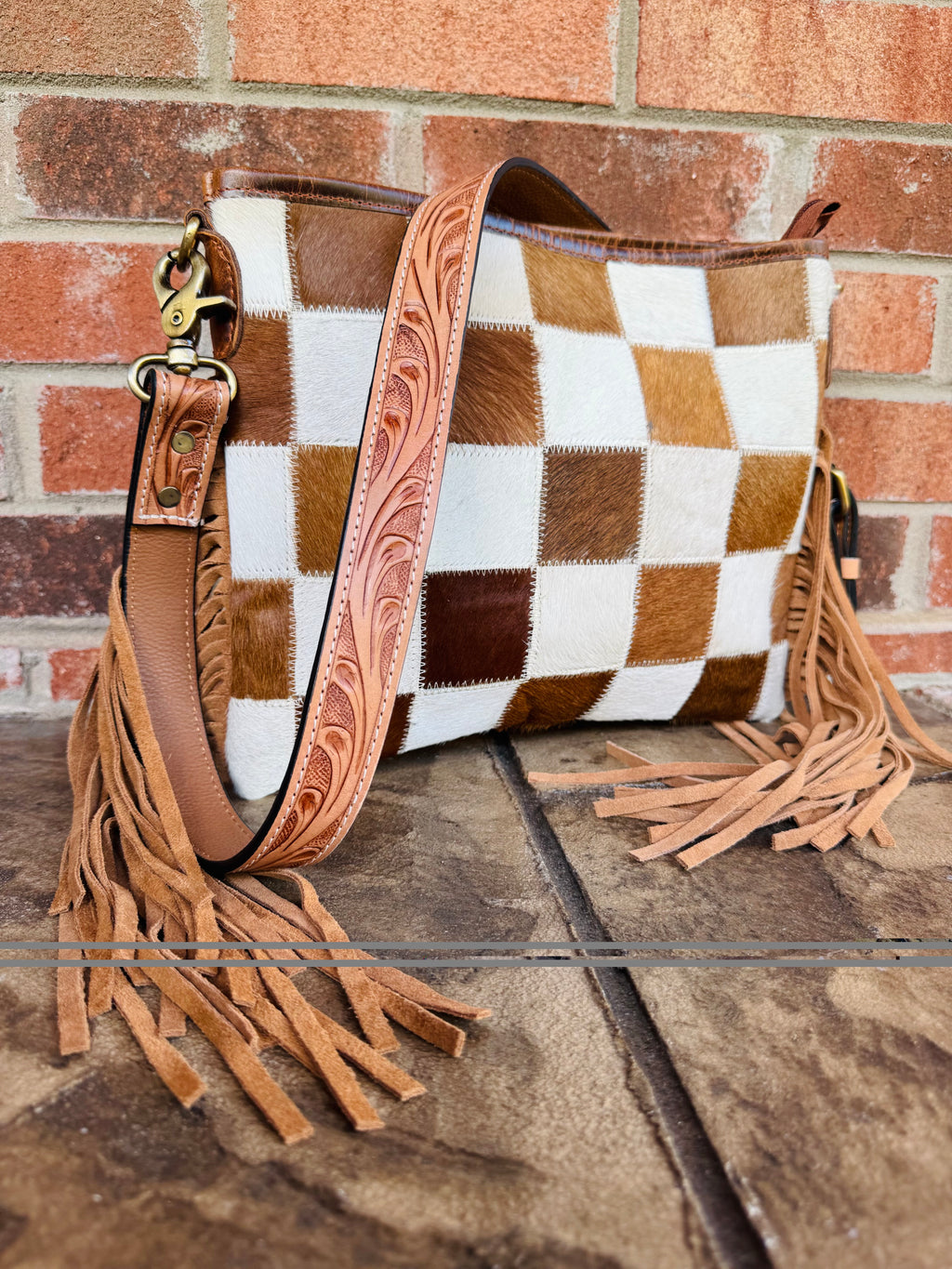 Longhorn Trail Cowhide Checkered Crossbody