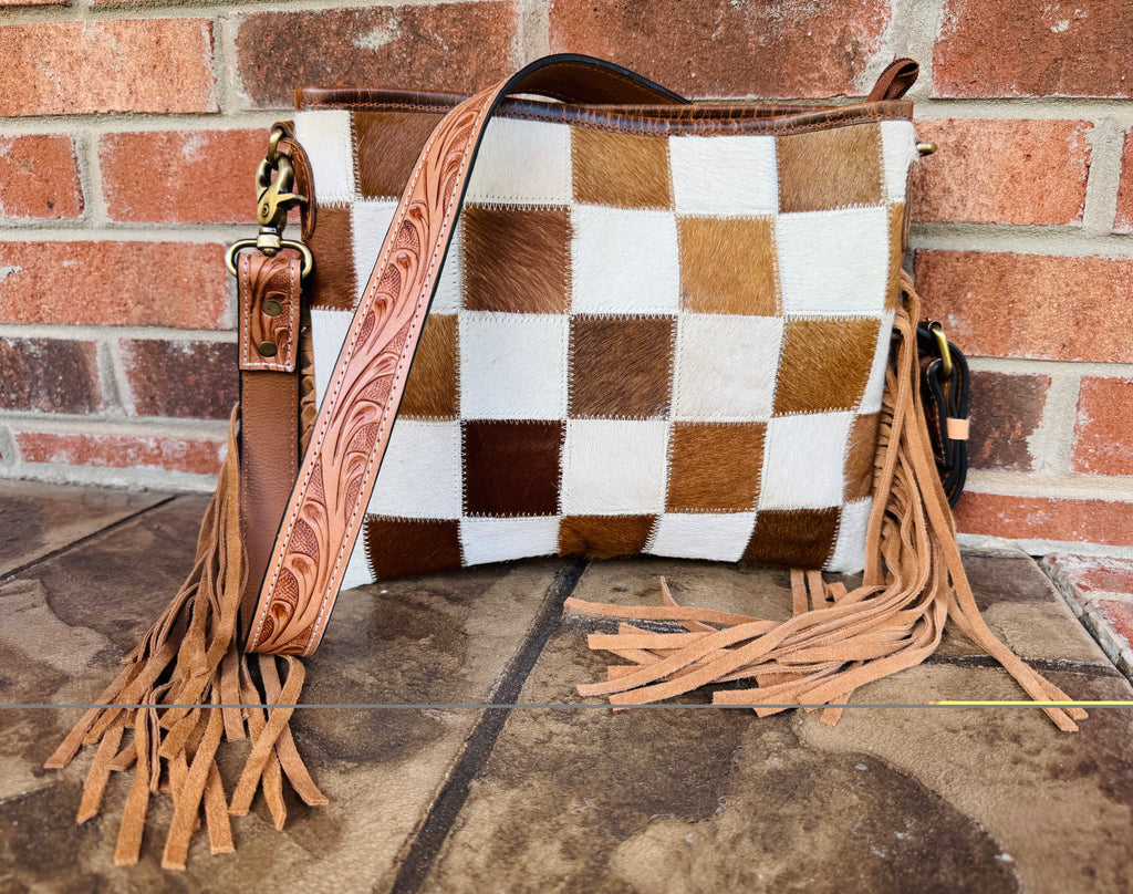 Longhorn Trail Cowhide Checkered Crossbody