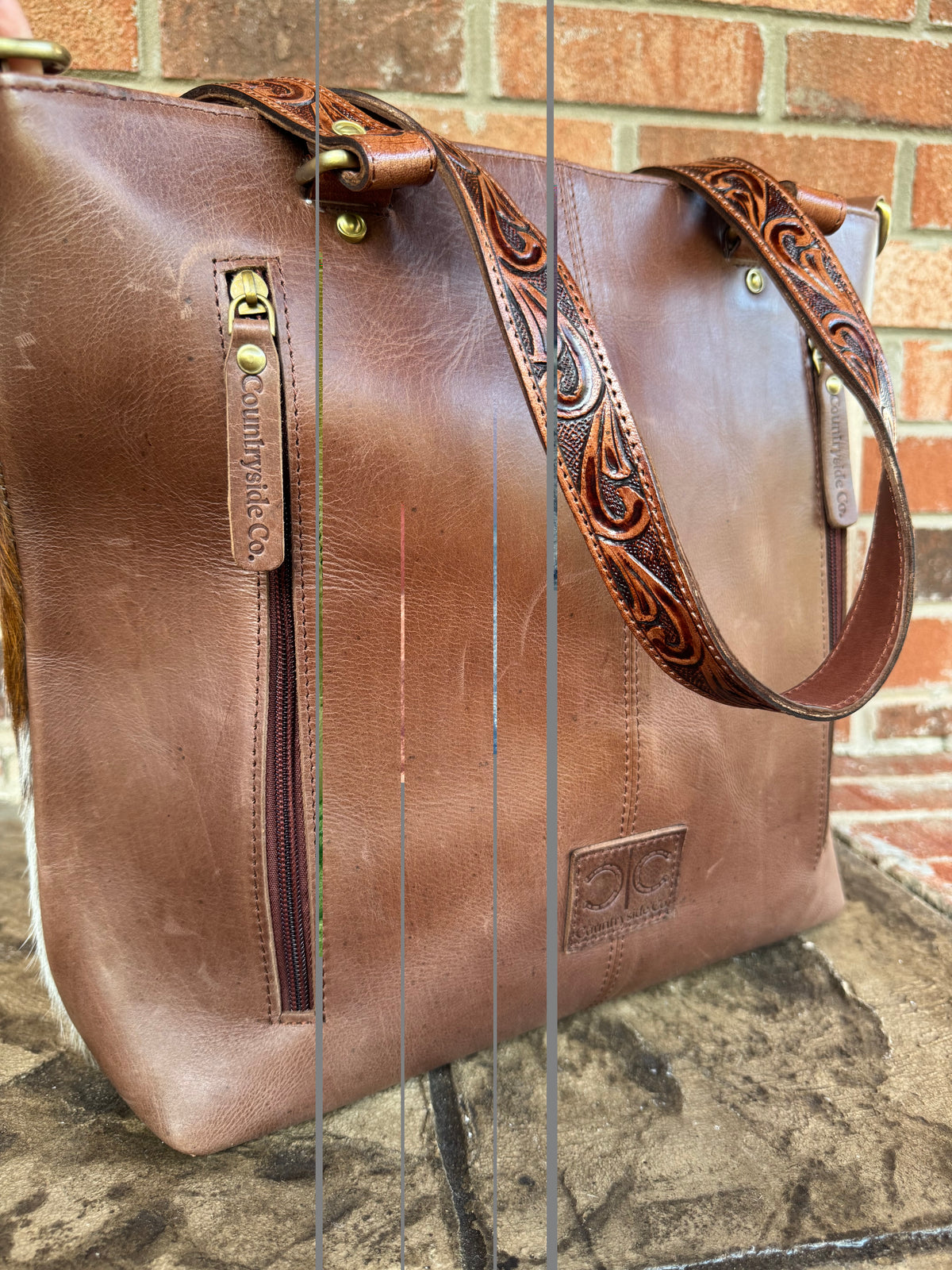 Ranch House Tooled Leather and Cowhide Purse