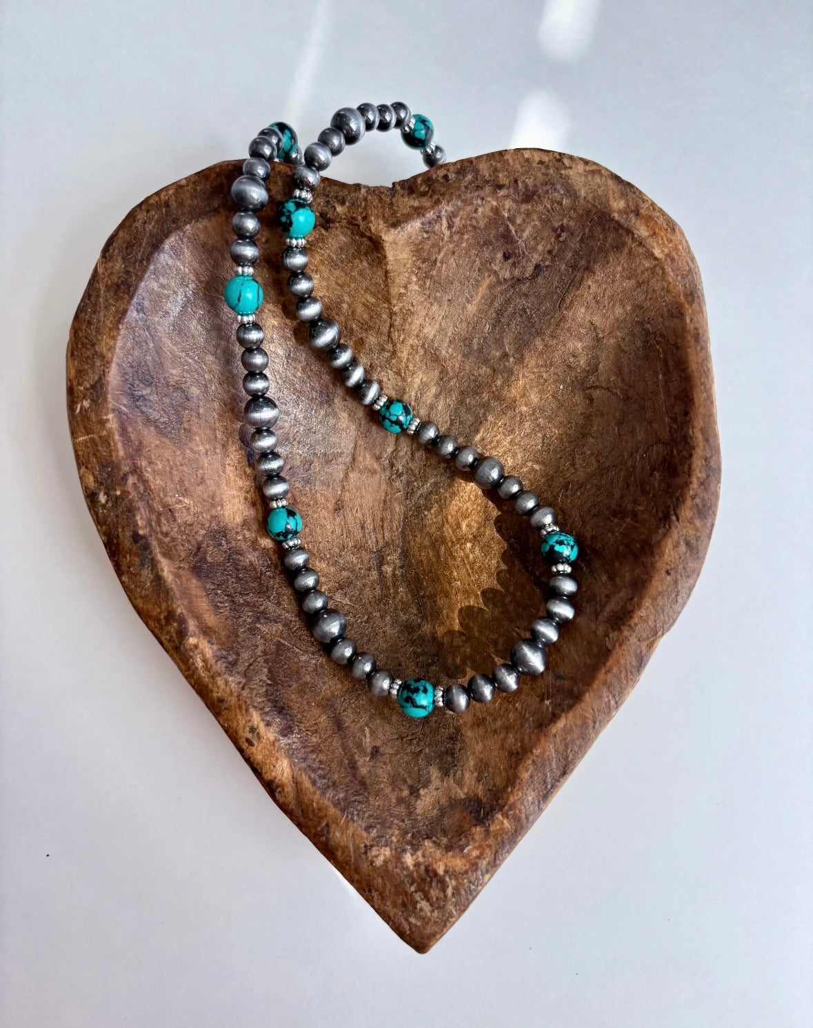 Navajo Pearl Inspired Necklace With Turquoise Stone Beads