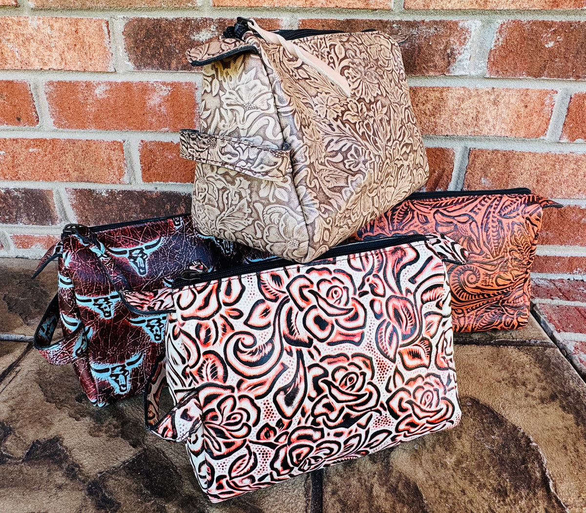 Embossed Leather Makeup Bag