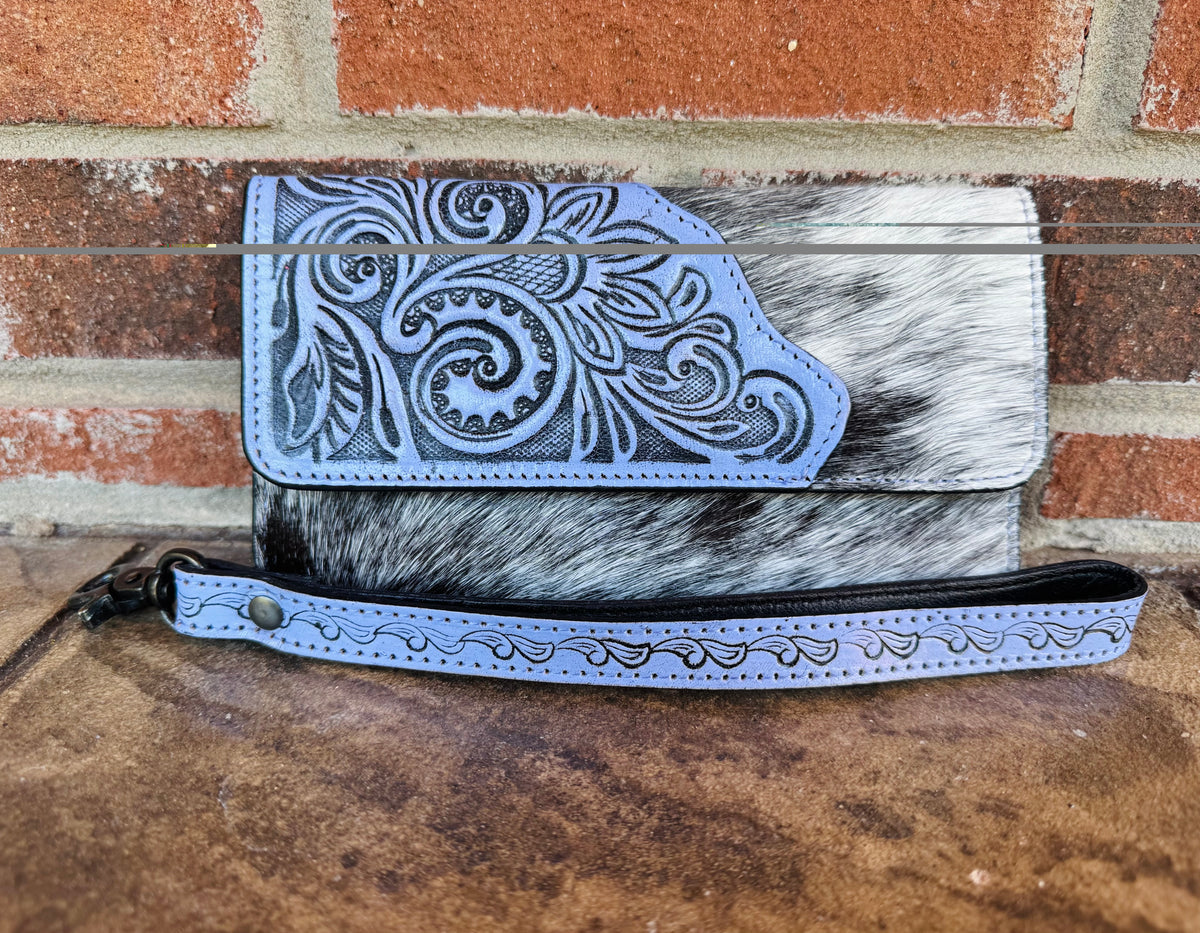 Purple Tooled Leather And Cowhide Wallet