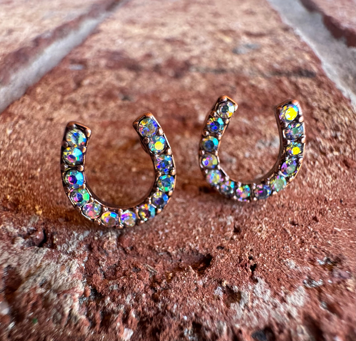 Rhinestone Horseshoe Stud Earrings