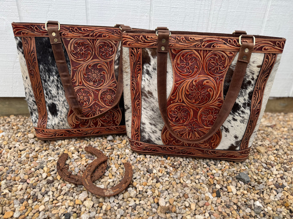 Tooled Leather Cowhide Tote