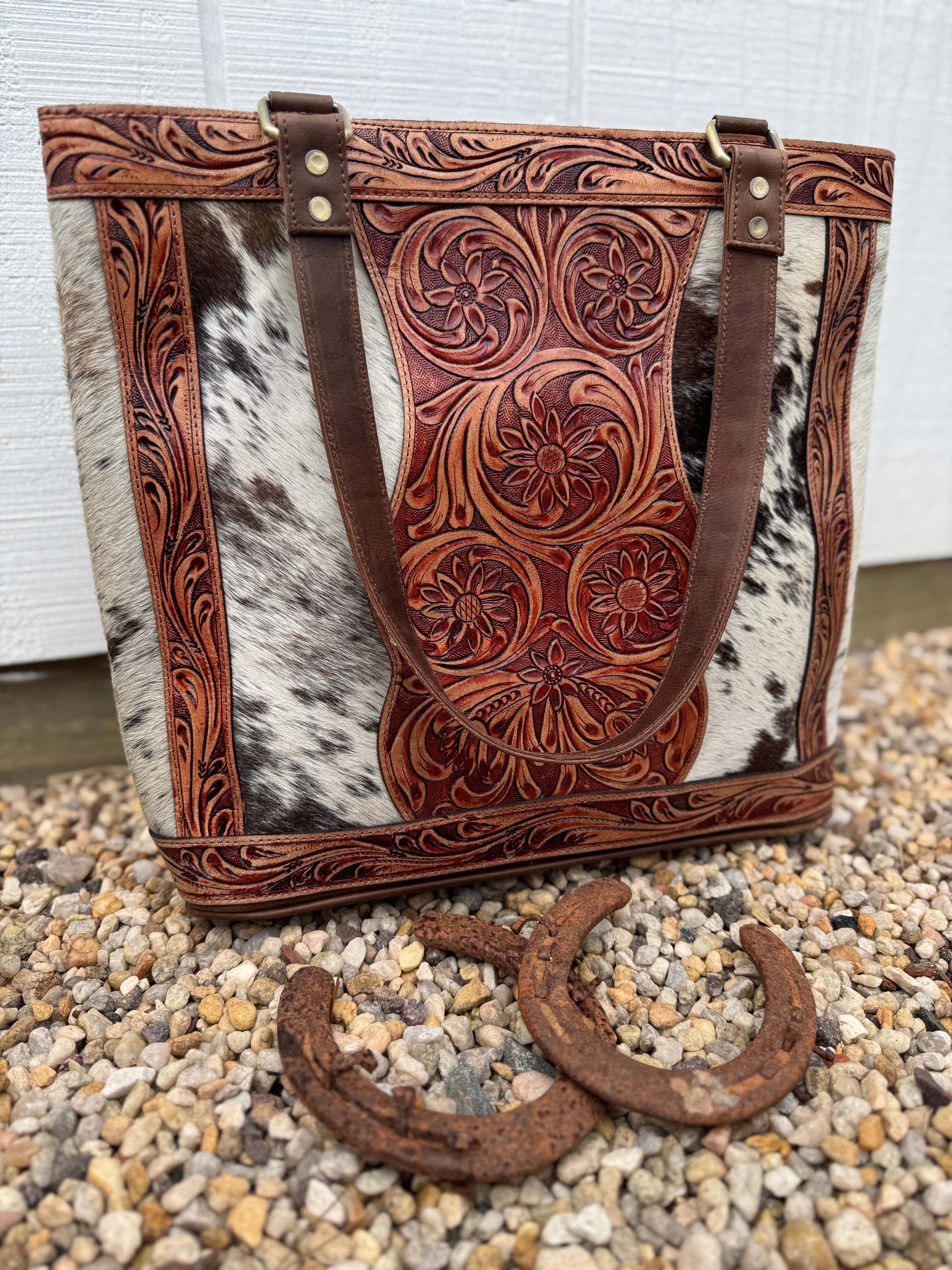 Tooled Leather Cowhide Tote