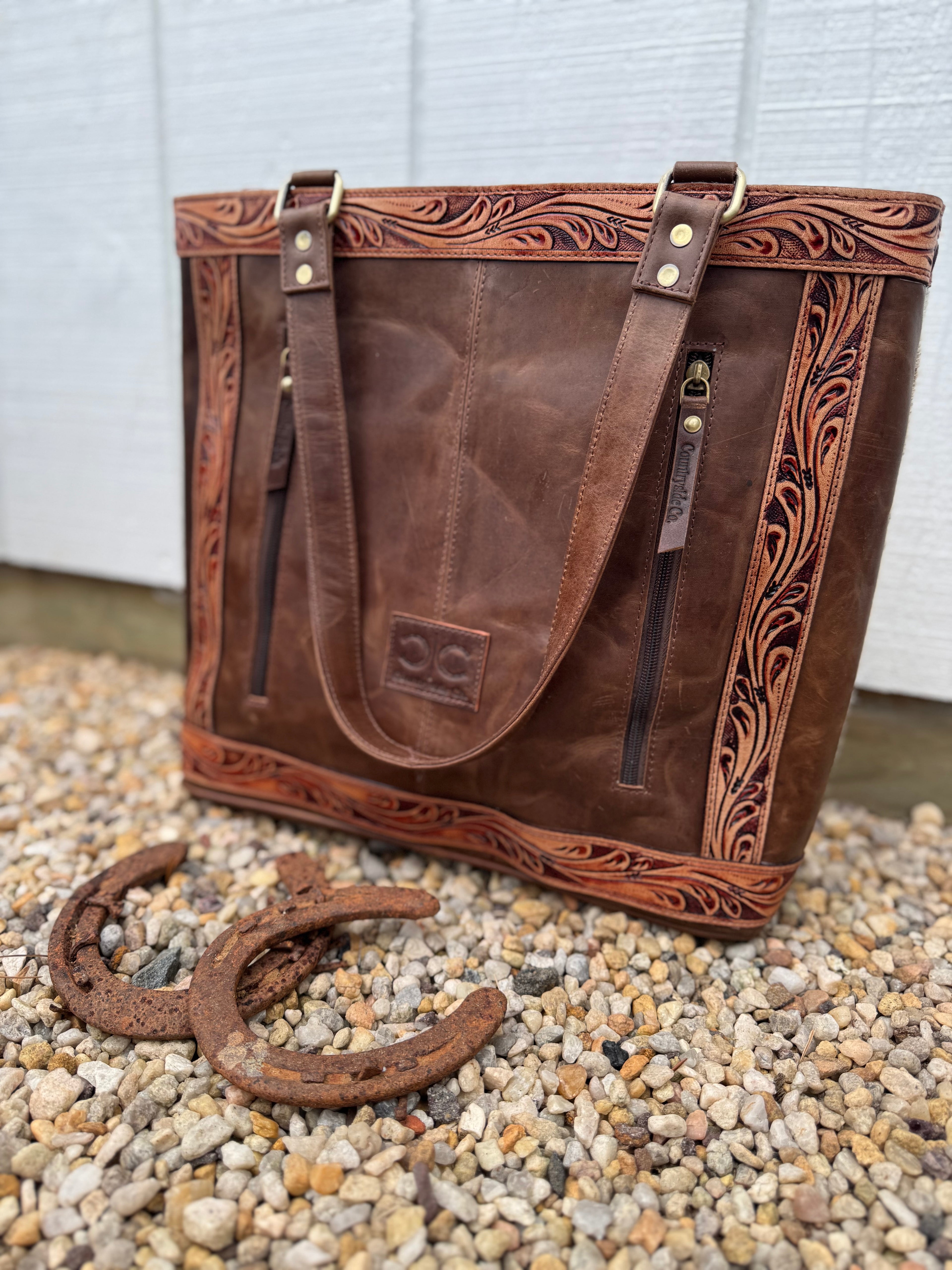 Tooled Leather Cowhide Tote