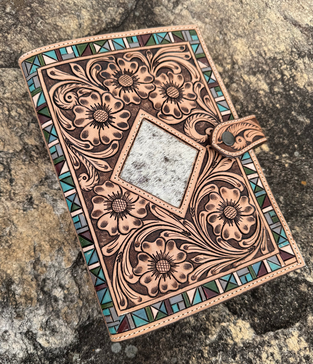 Tooled Leather and Cowhide Bible Cover