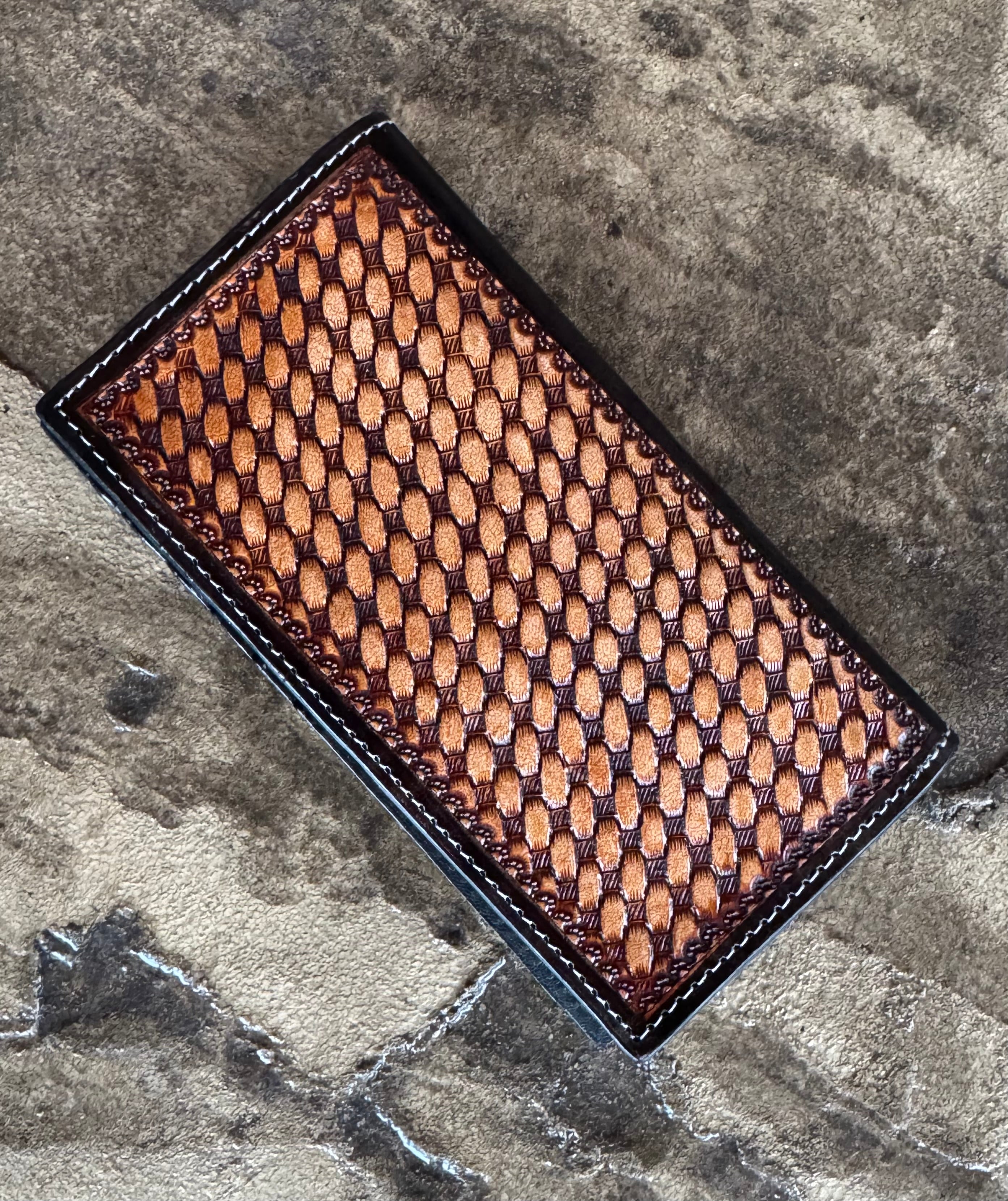 Tooled Leather and Rectangle Cowhide Wallet