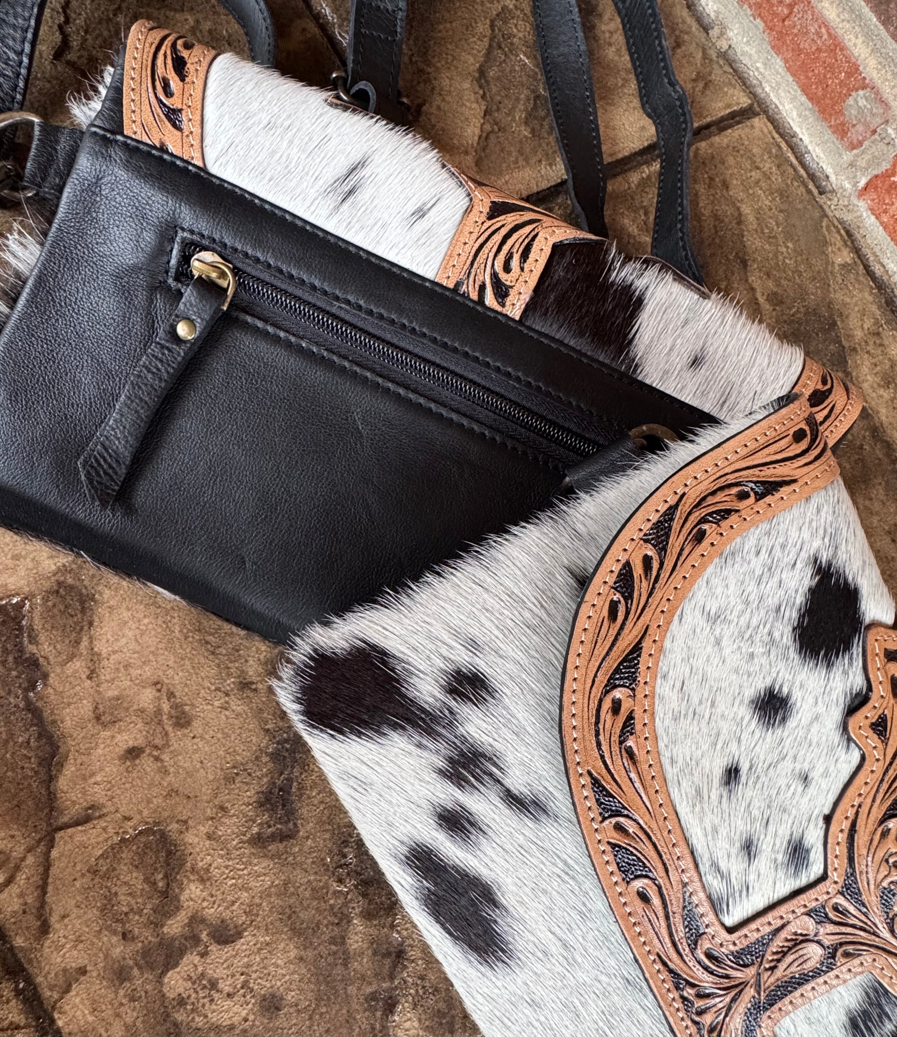 Black and White Cowhide Leather Crossbody