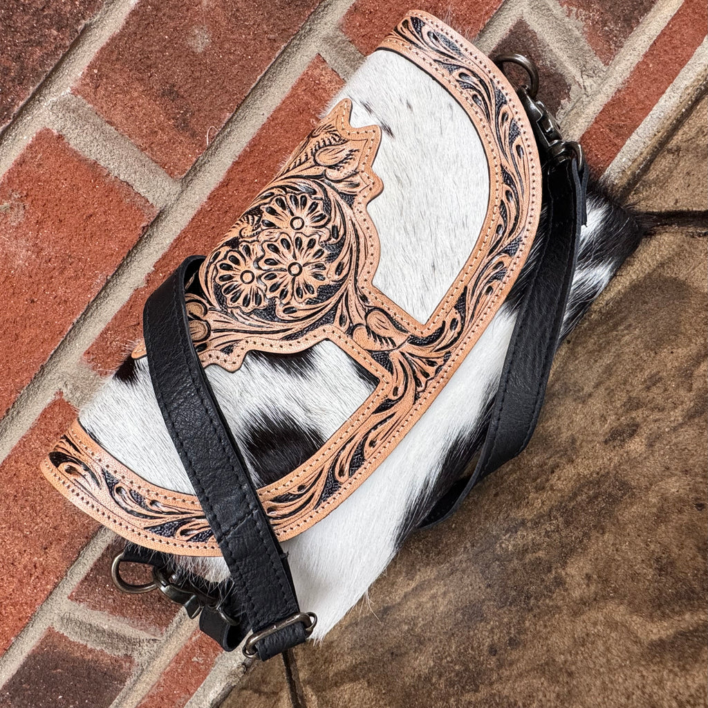 Black and White Cowhide Leather Crossbody