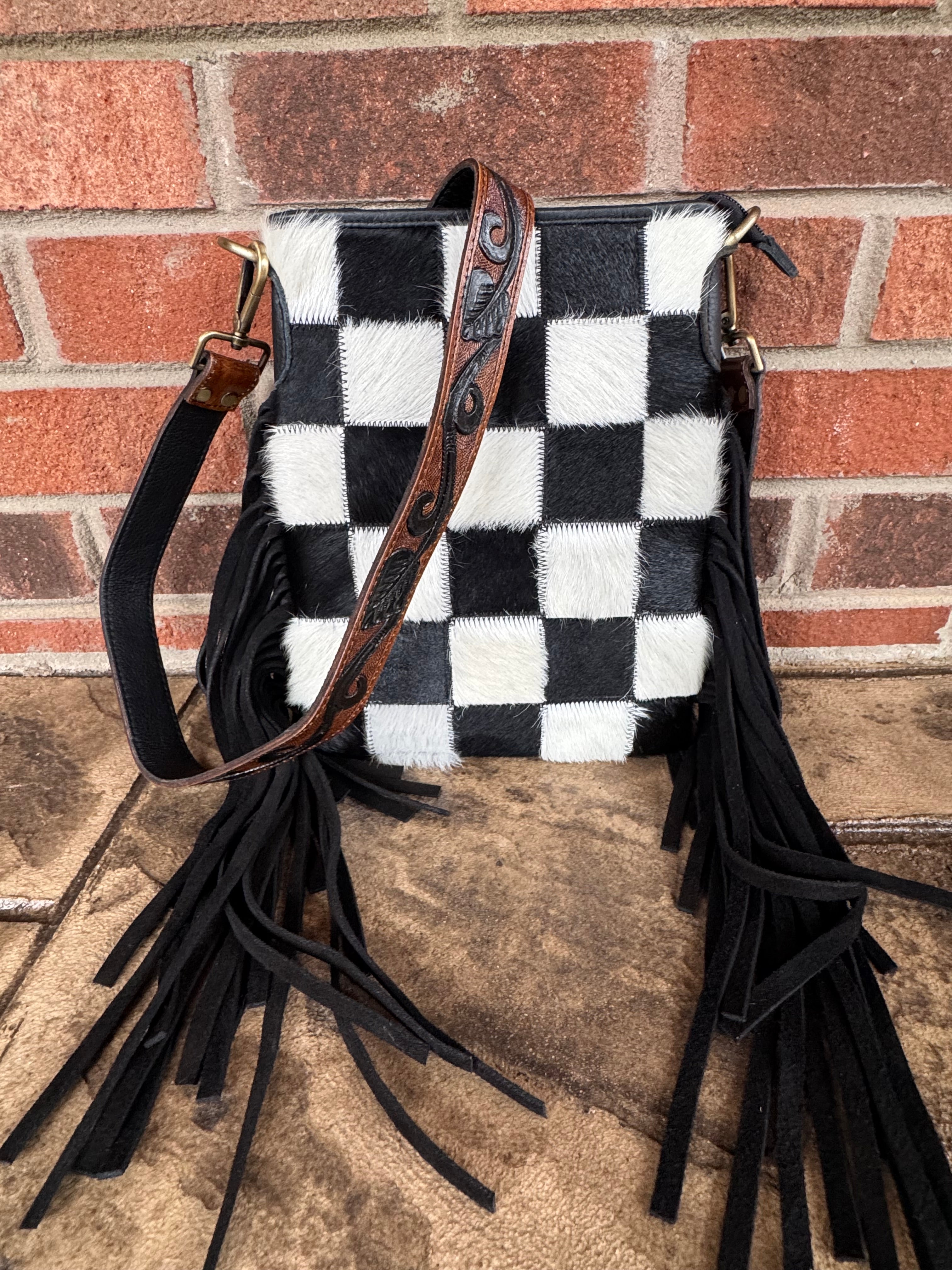 Checkered Cowhide Crossbody