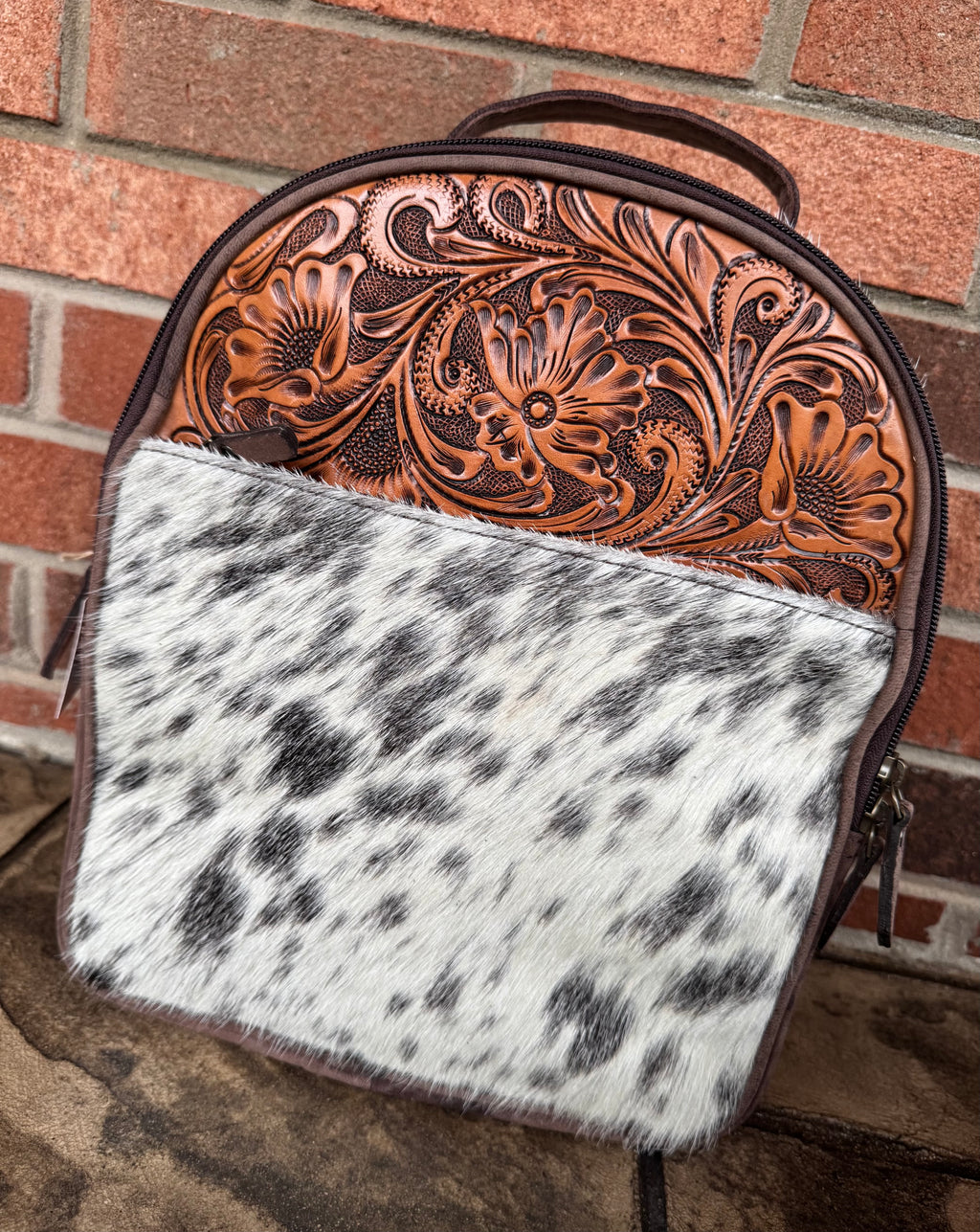Tooled Leather And Cowhide Backpack