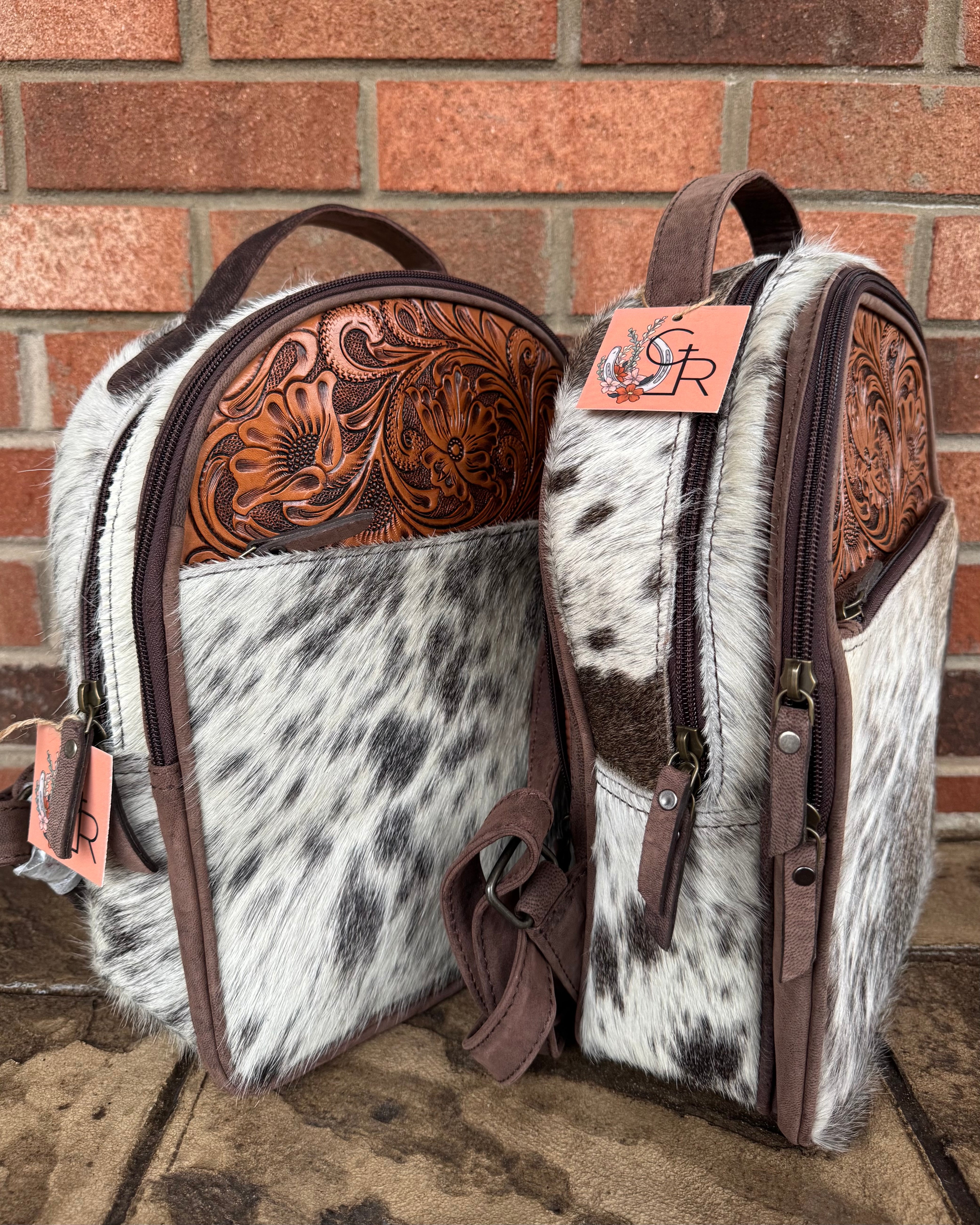 Tooled Leather And Cowhide Backpack