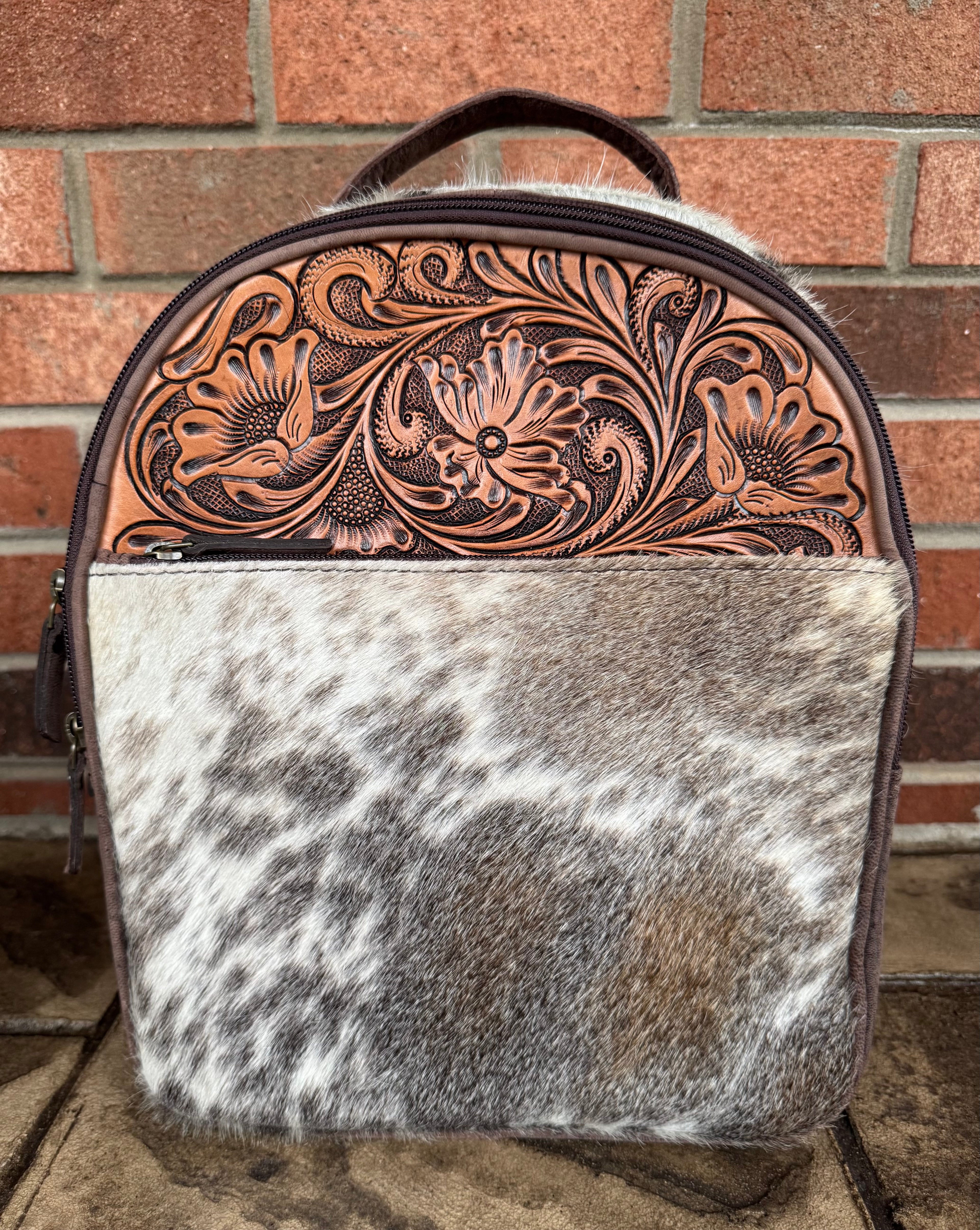 Tooled Leather And Cowhide Backpack