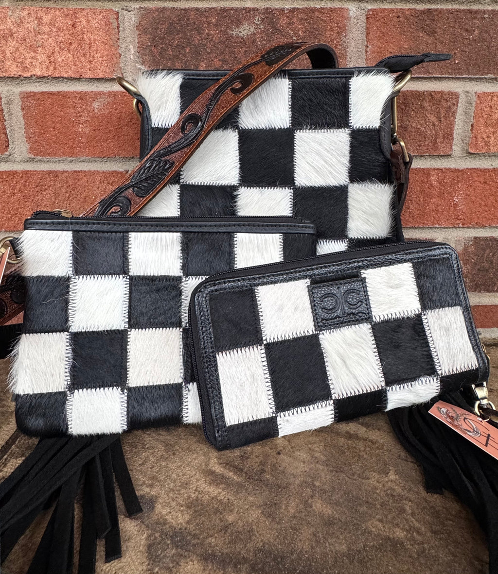Checkered Cowhide Crossbody