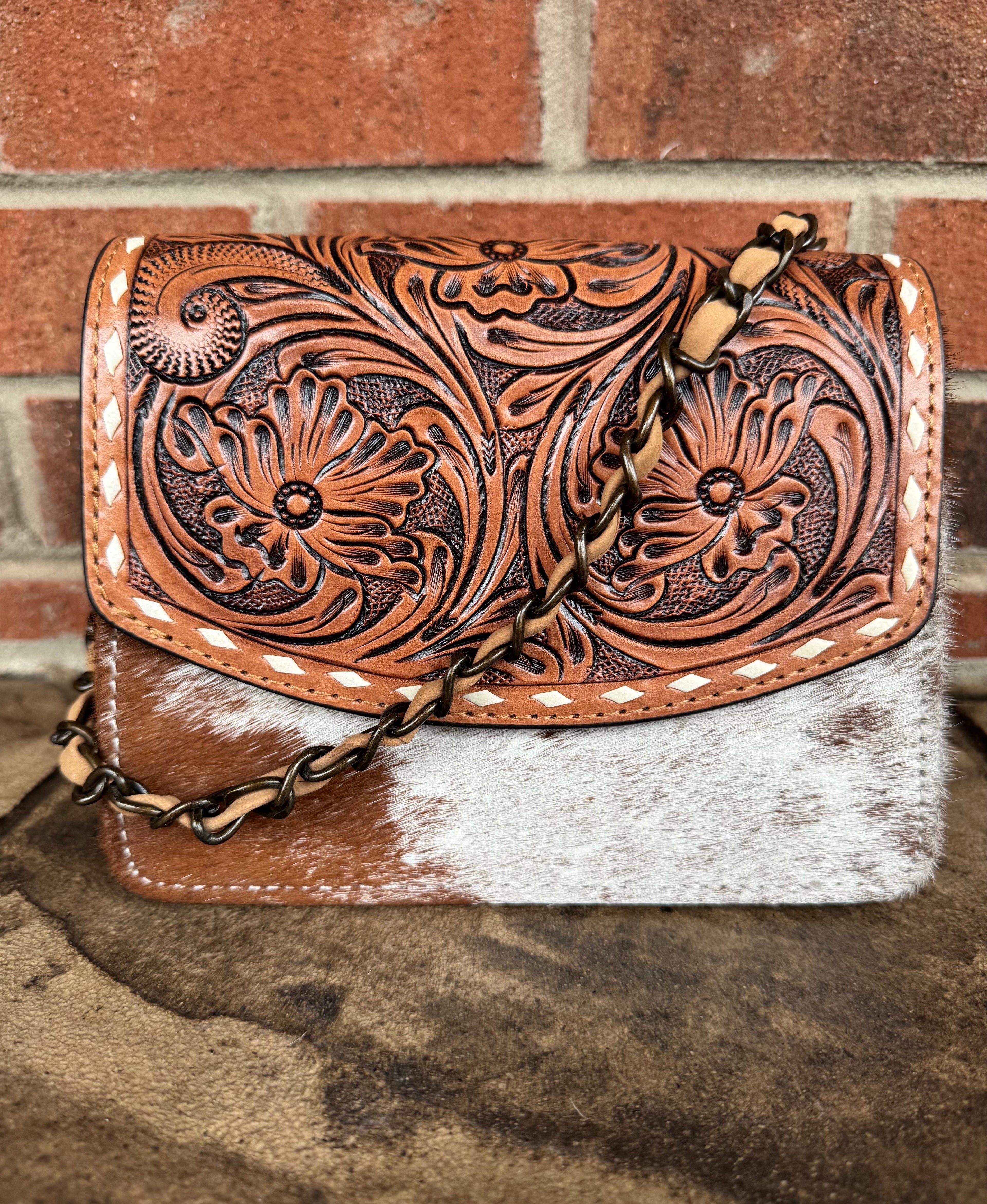 Tooled Leather and Cowhide Purse