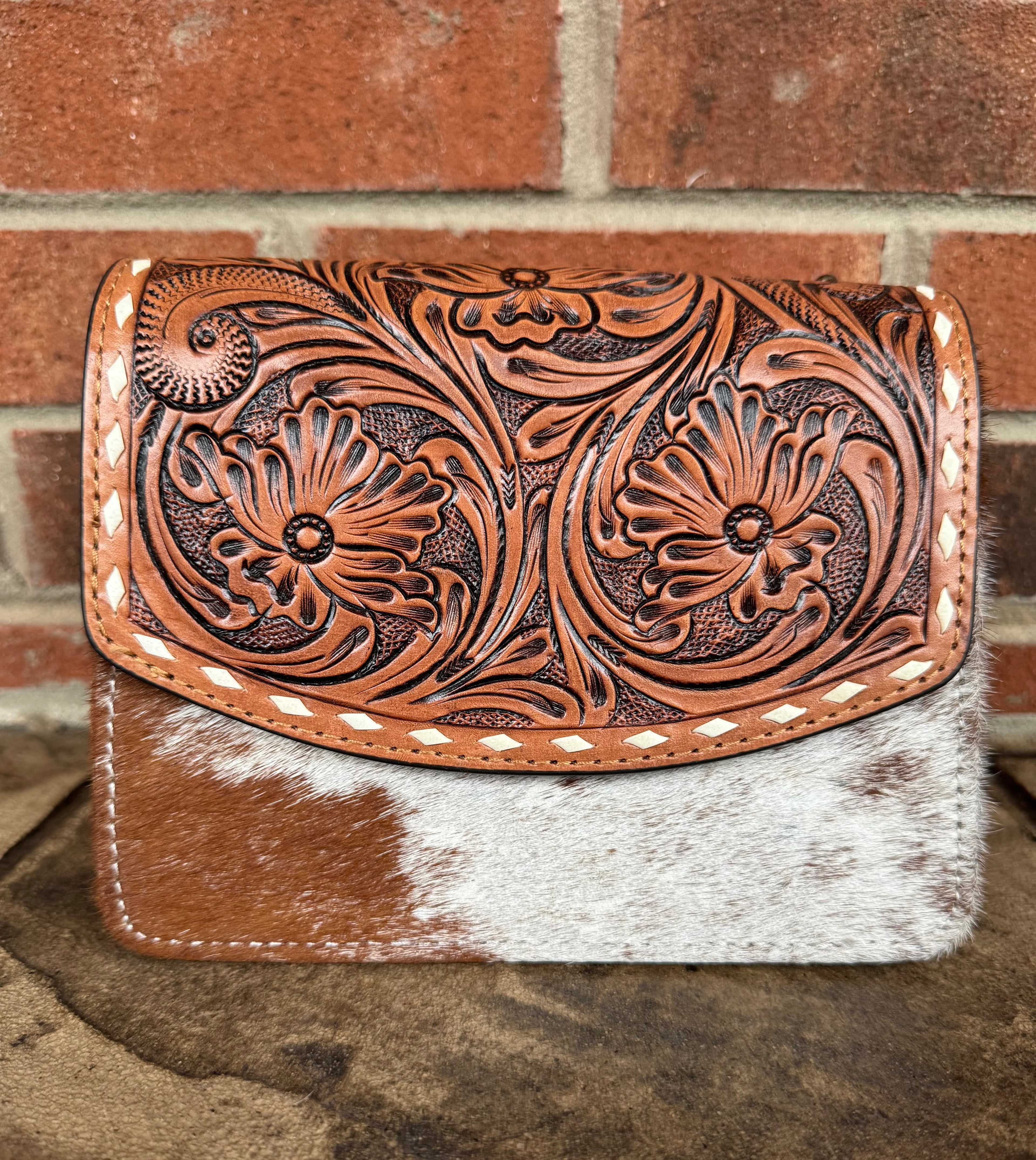 Tooled Leather and Cowhide Purse