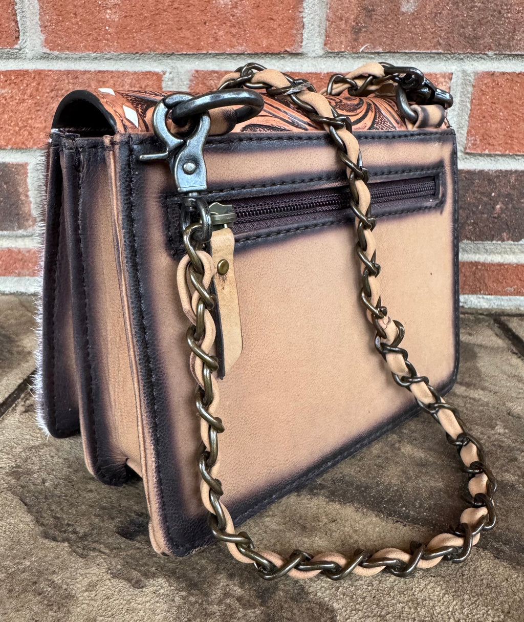 Tooled Leather and Cowhide Purse
