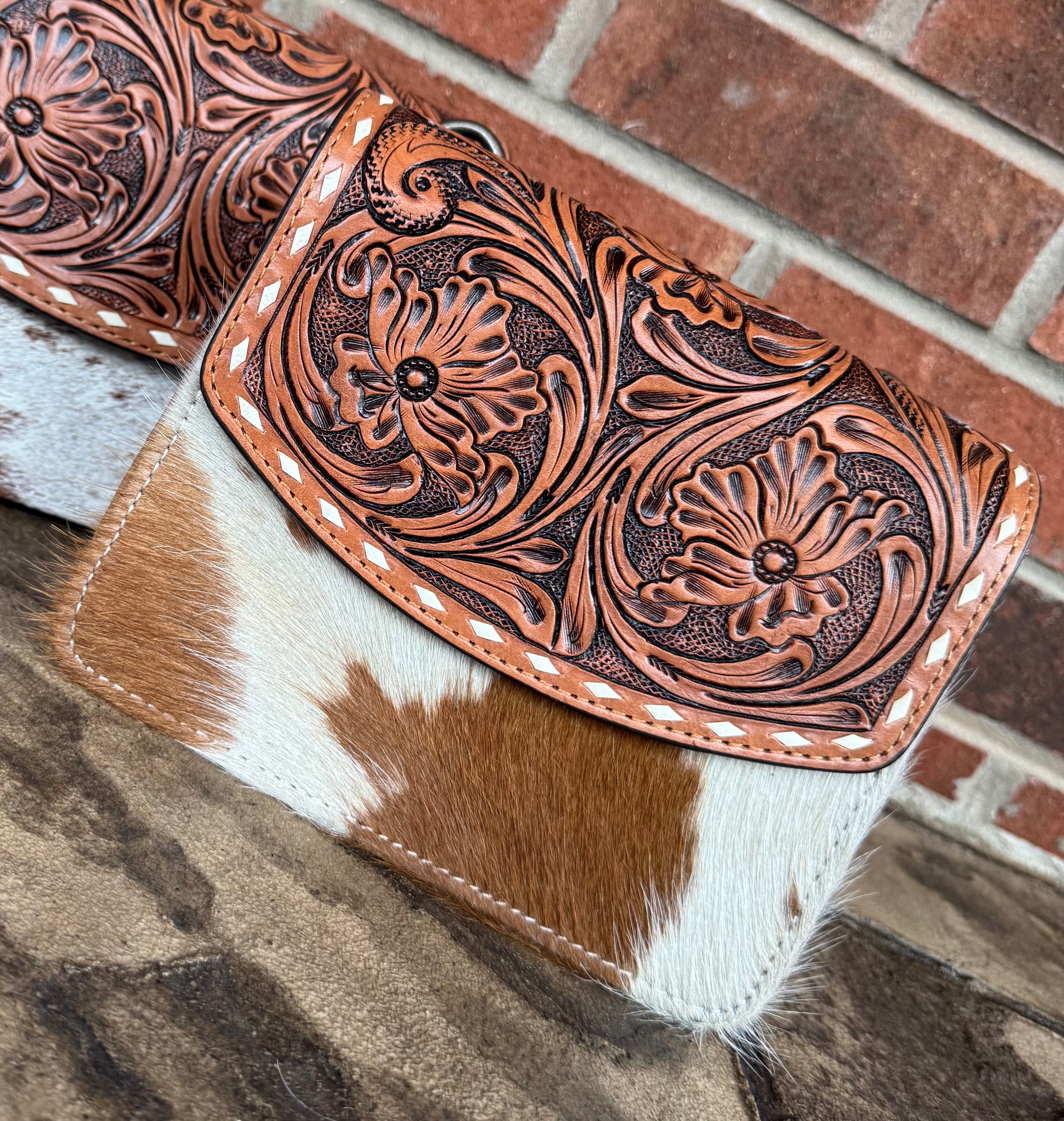 Tooled Leather and Cowhide Purse