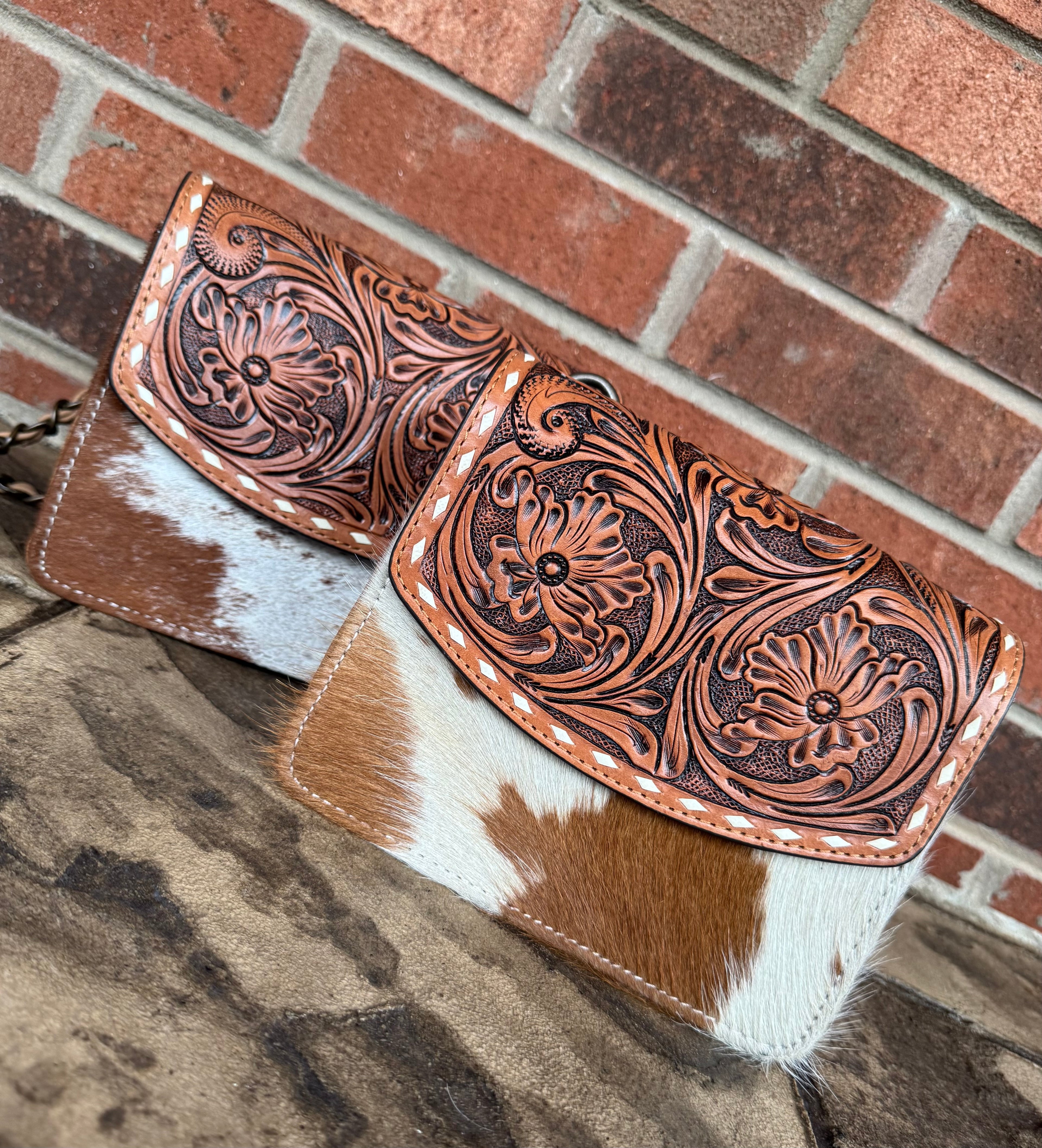 Tooled Leather and Cowhide Purse
