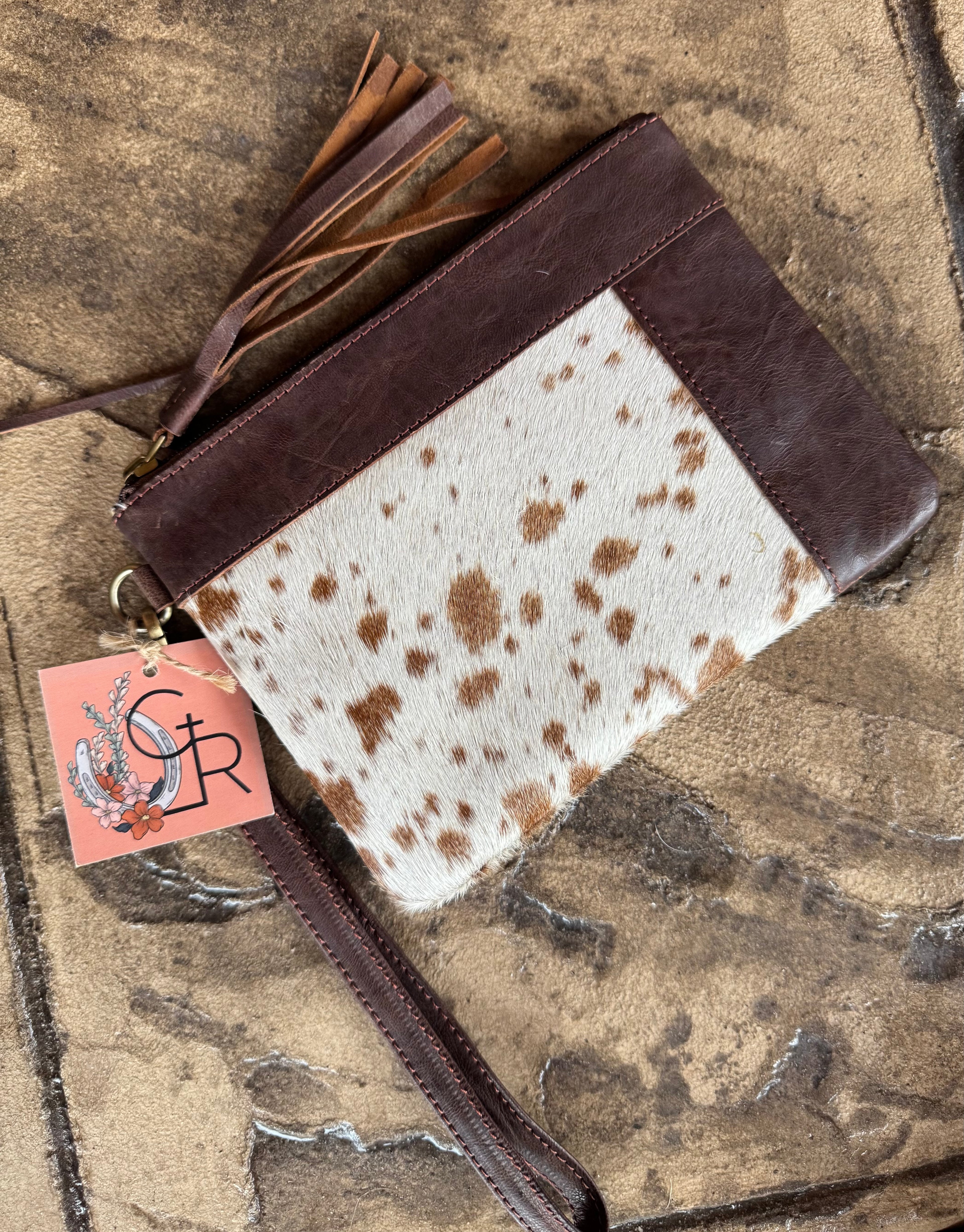 Cowhide Leather Trim Wristlet