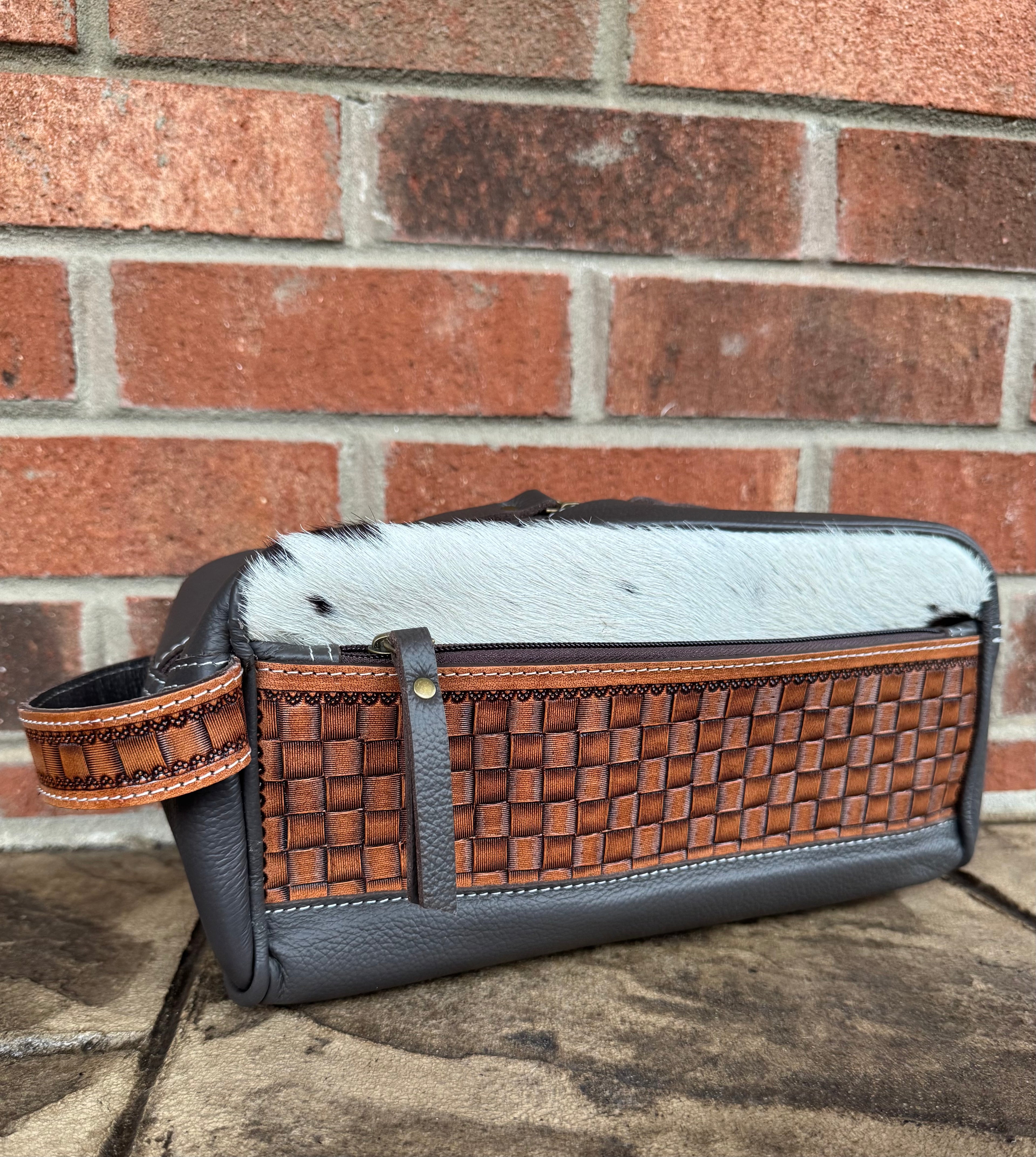 Cowhide Basketweave Travel Bag