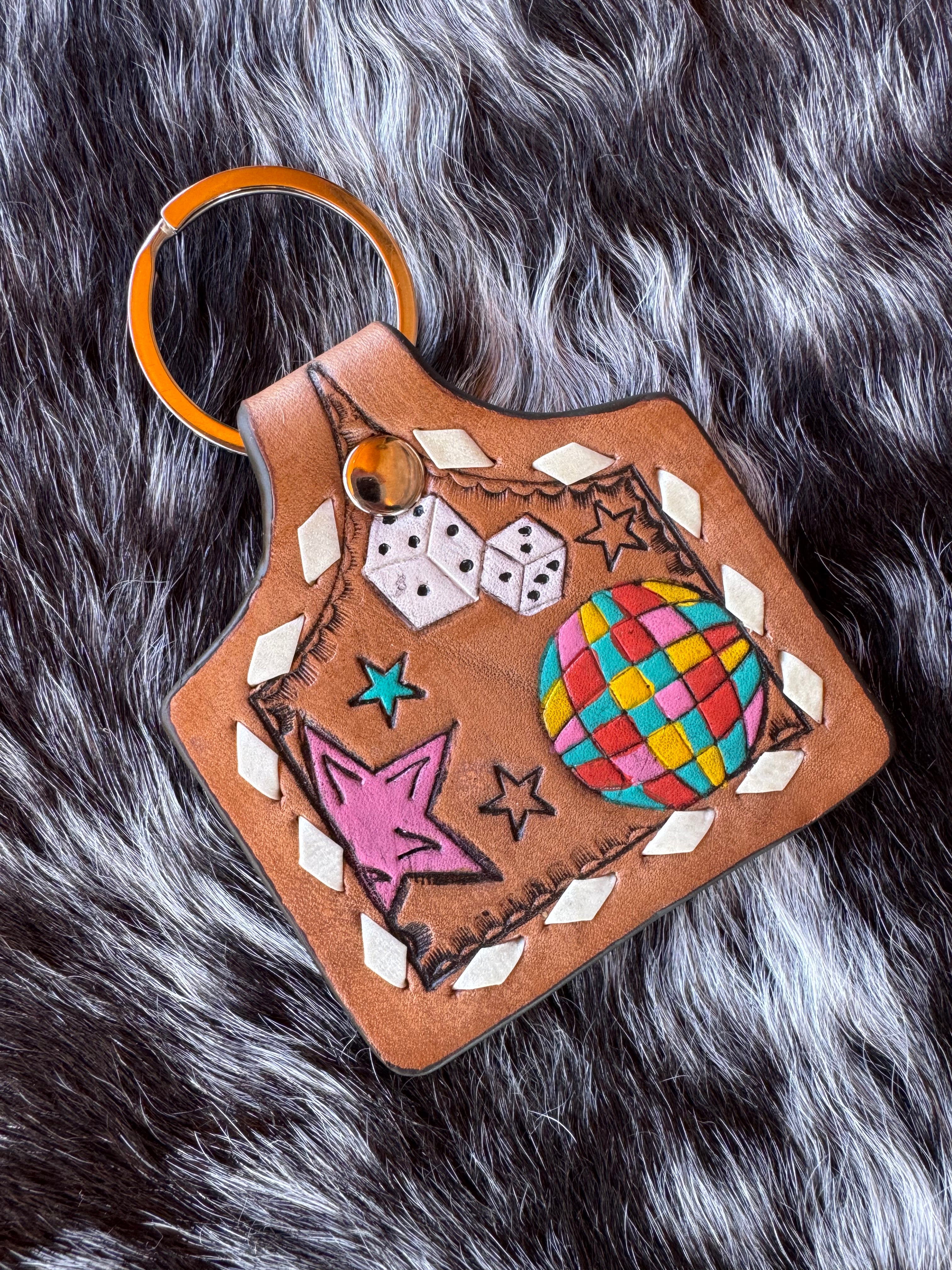 Disco Tooled Leather Keychain