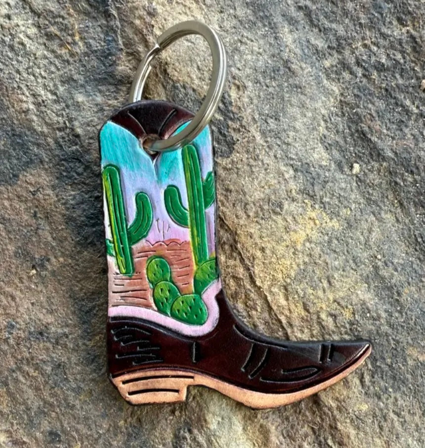 Cactus Leather Boot Keychain
