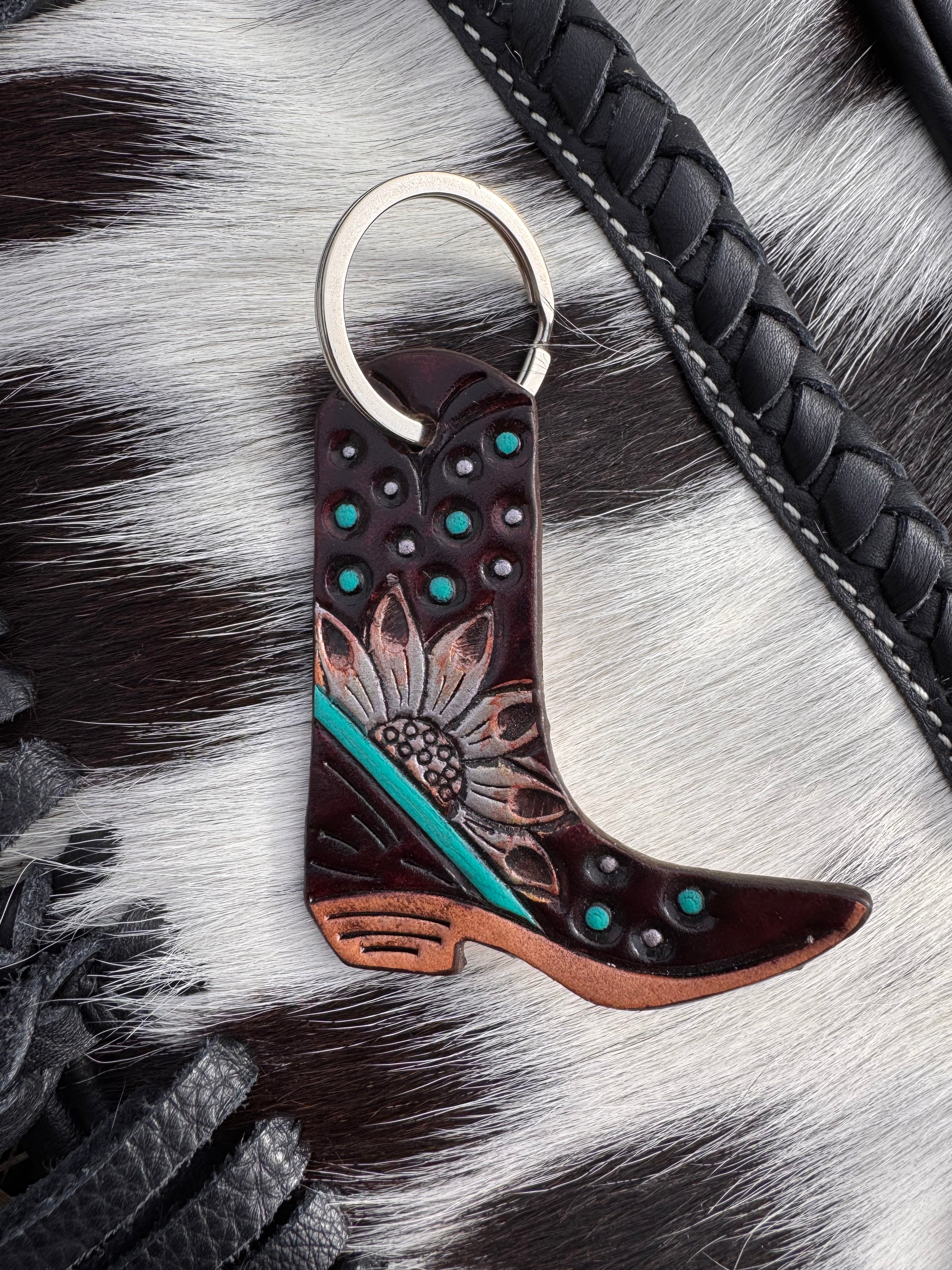 Leather Flower Boot Keychain