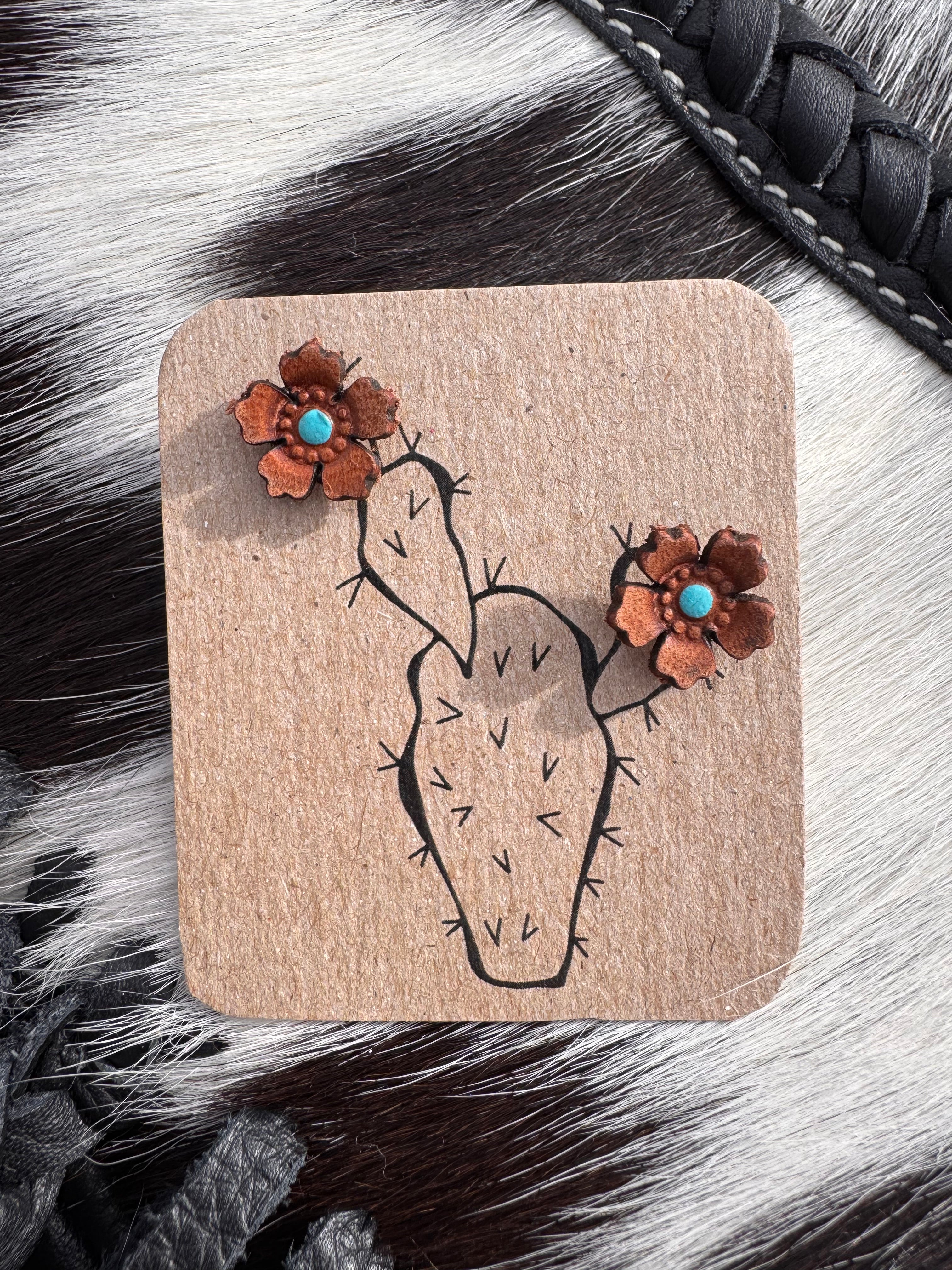 Leather Western Rose Stud Earring