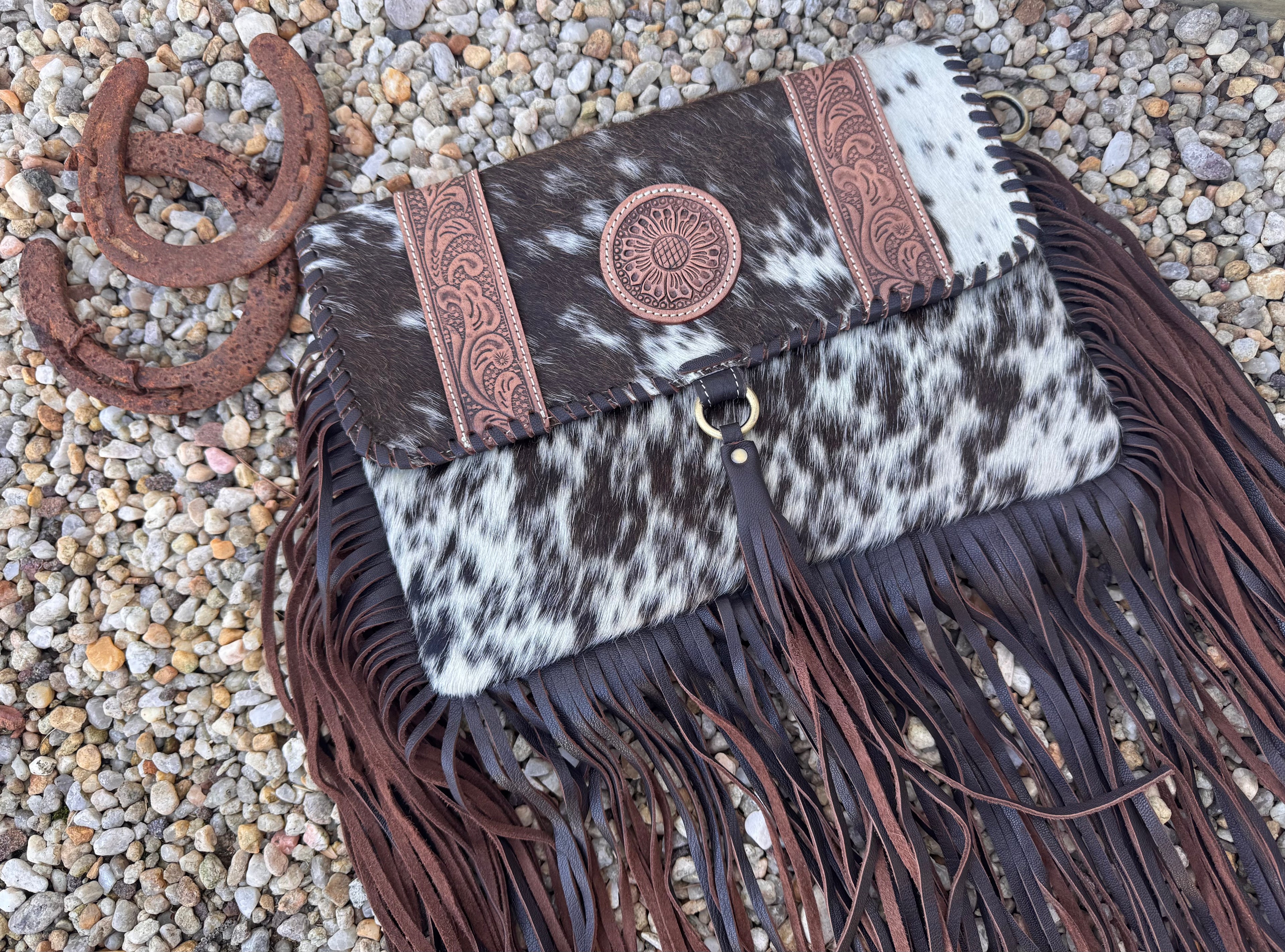 Tooled Flower Cowhide Crossbody